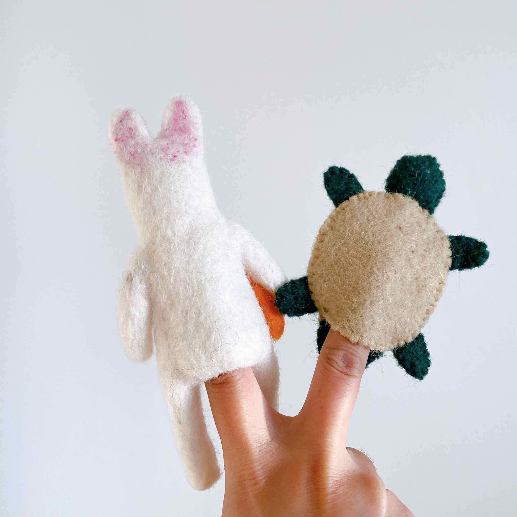 Felt Finger Puppets Set Of 2 - The Tale Of The Turtle And The Rabbit