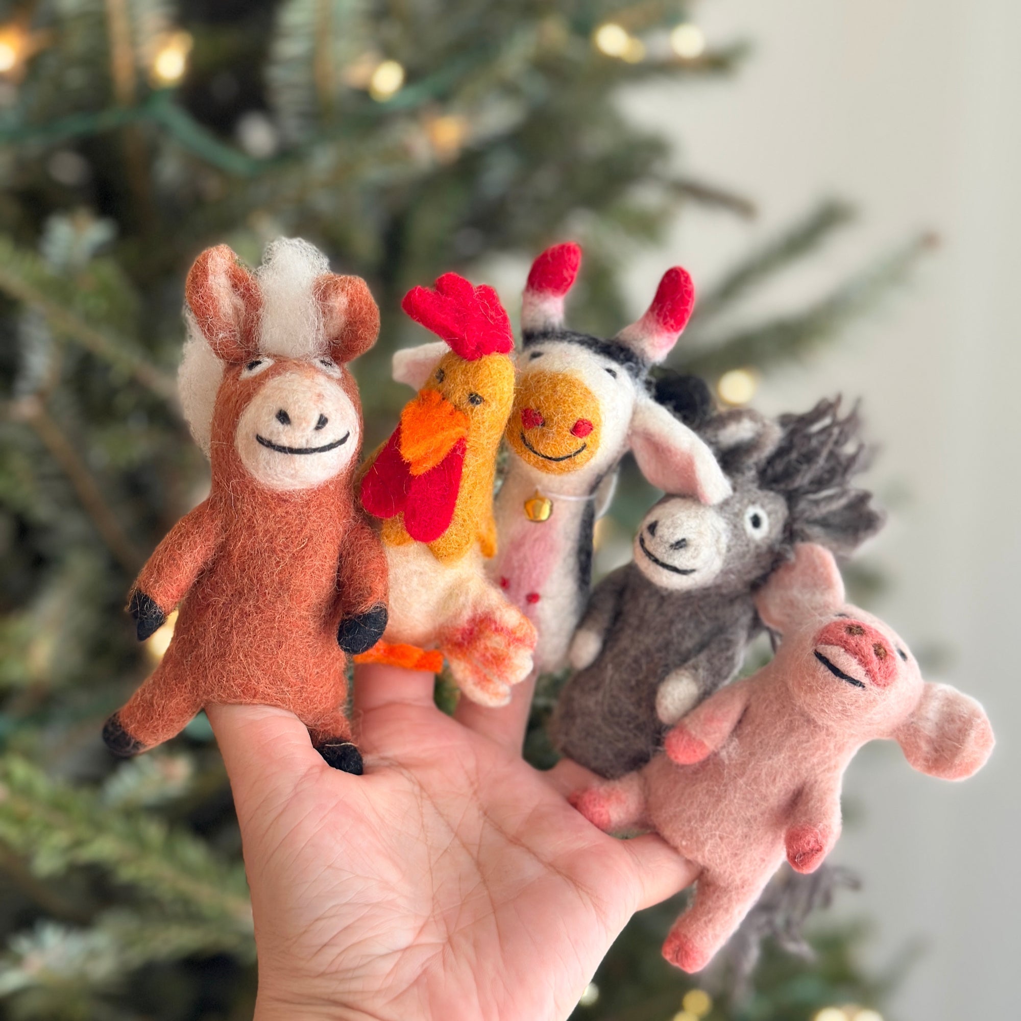 Felt Finger Puppets Set Of 5 - Farm Animals