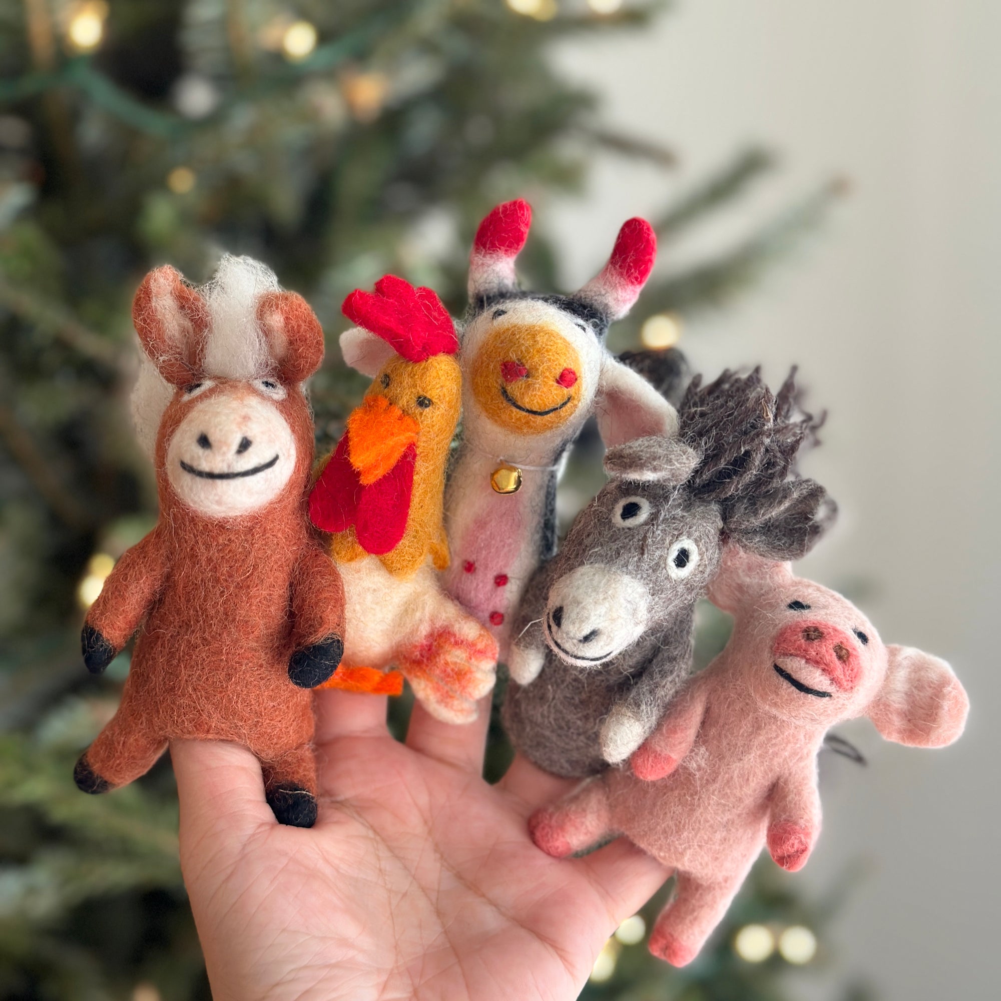 Felt Finger Puppets Set Of 5 - Farm Animals