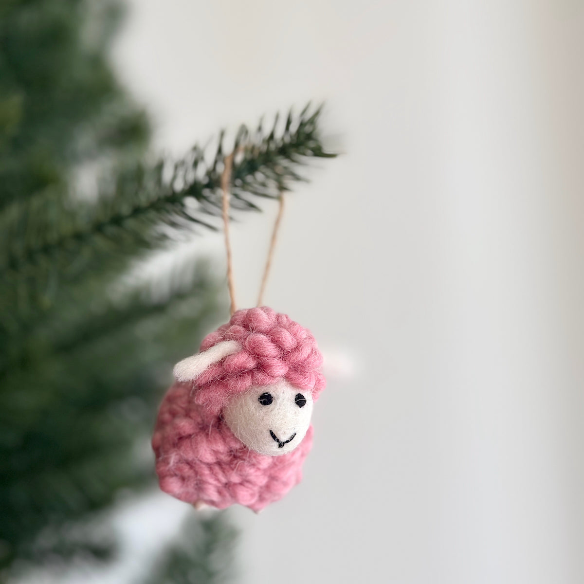 Felt Fluffy Sheep Ornament Set Of 6 - Pastel Tone
