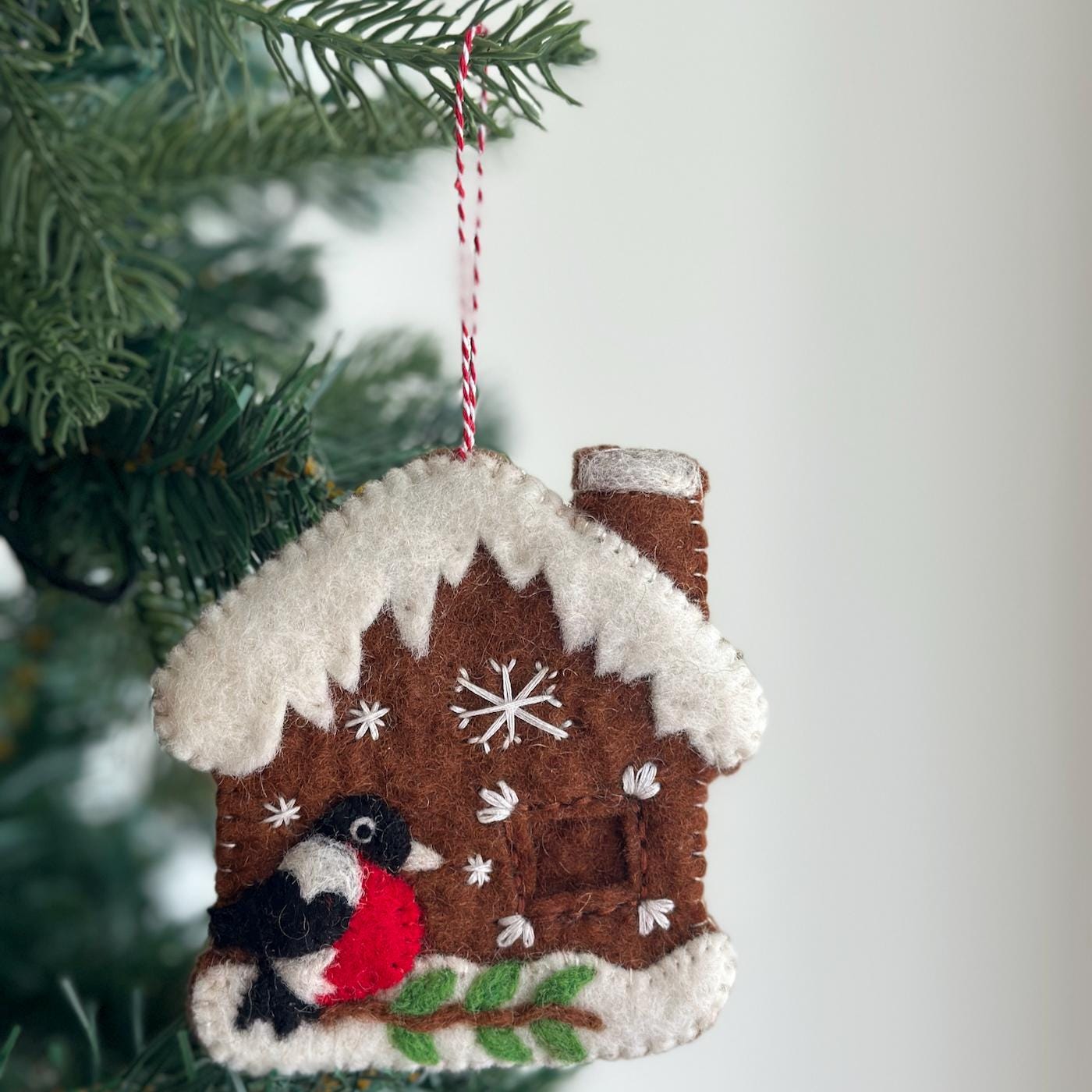 Felt Gingerbread House With Woodpecker Ornament