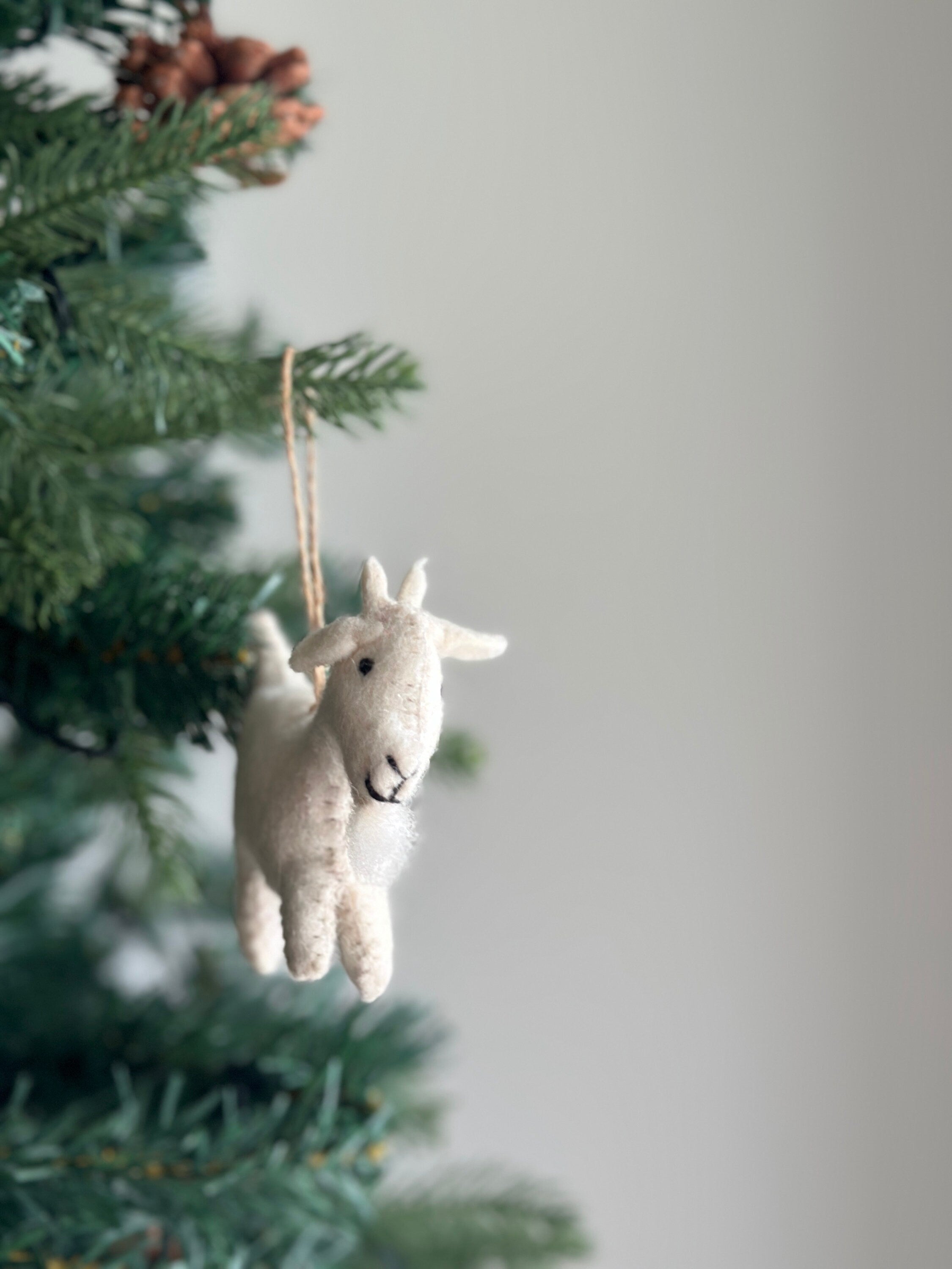 Felt Goat Ornament With Hemp String Attached