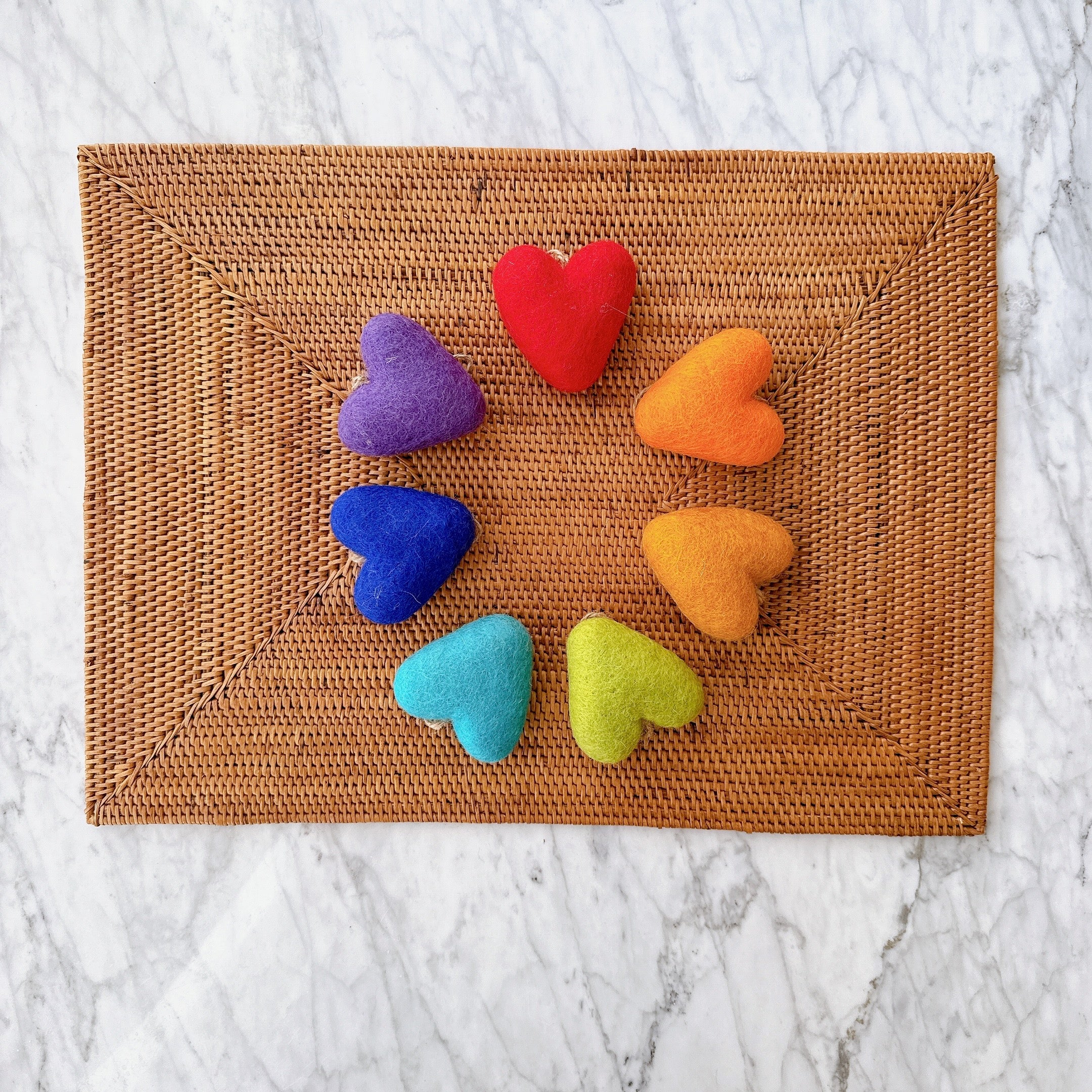 Felt Heart Ornament - Rainbow Set Of 7