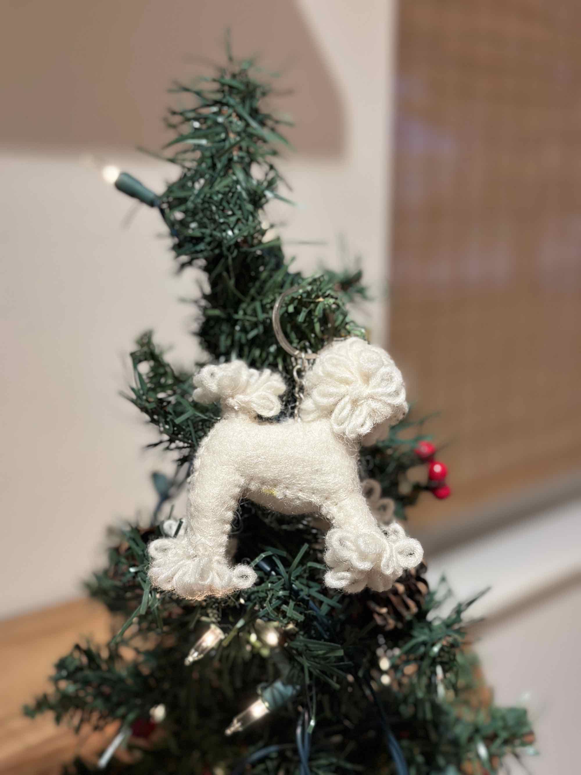 Felt Keychain - White Poodle