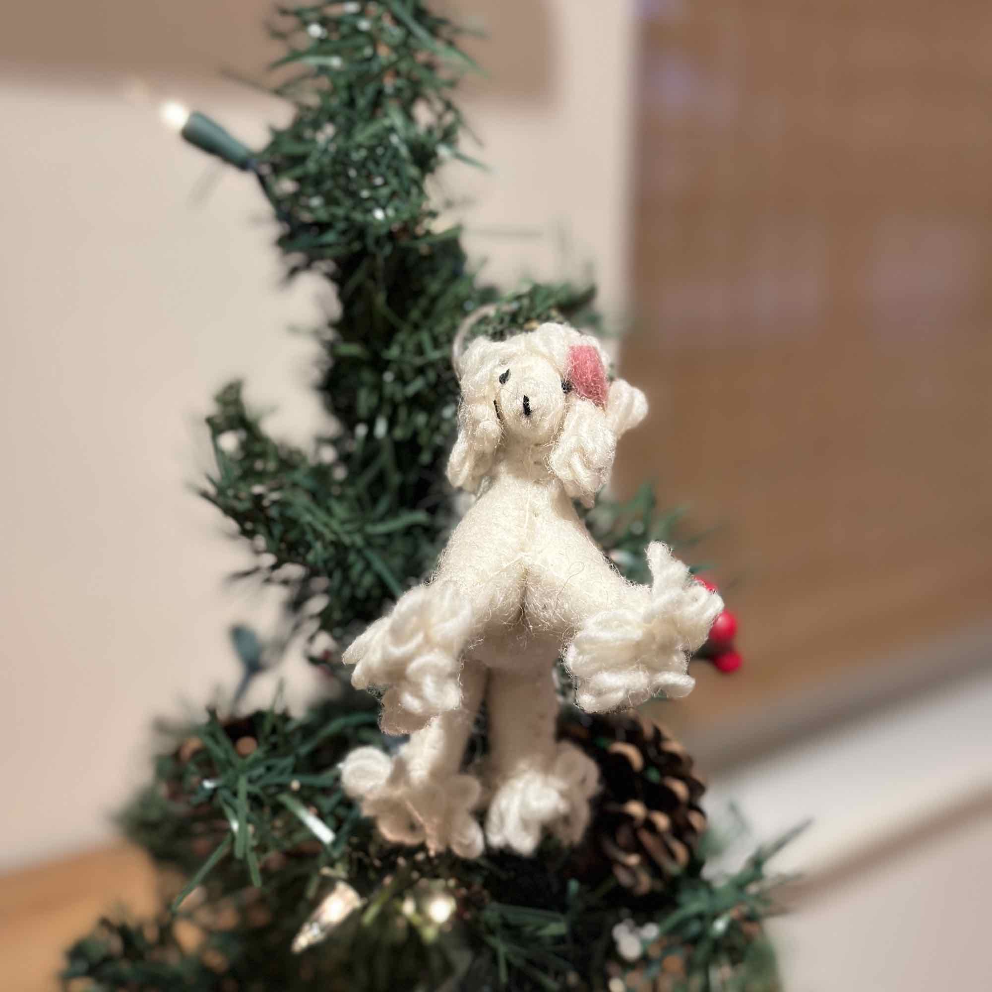 Felt Keychain - White Poodle