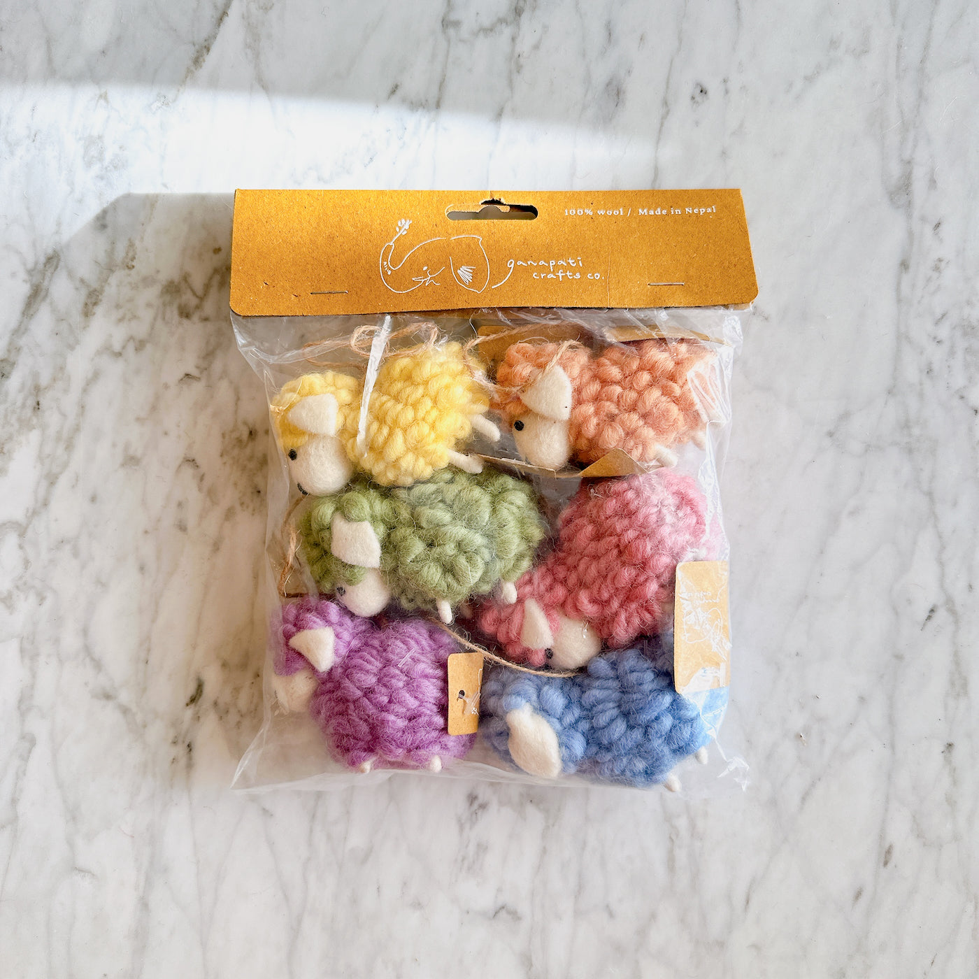 Felt Mini Fluffy Sheep Ornament Set Of 6 - Pastel Tone