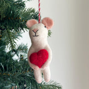 Felt Mouse Holding Heart Ornament