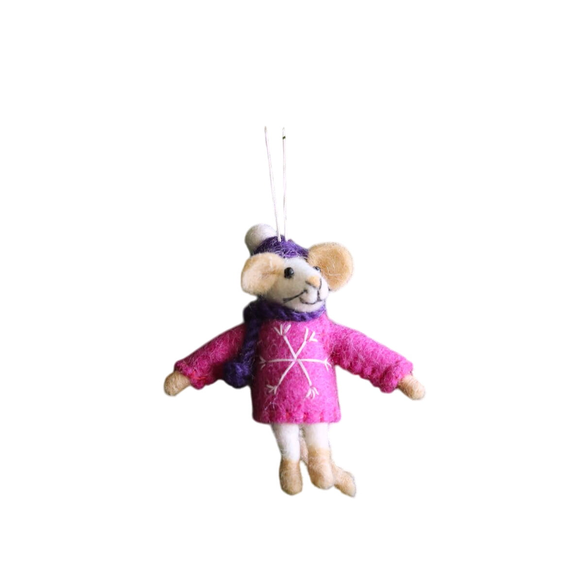 Felt Ornament - Mouse With Scarf / Pink Sweater