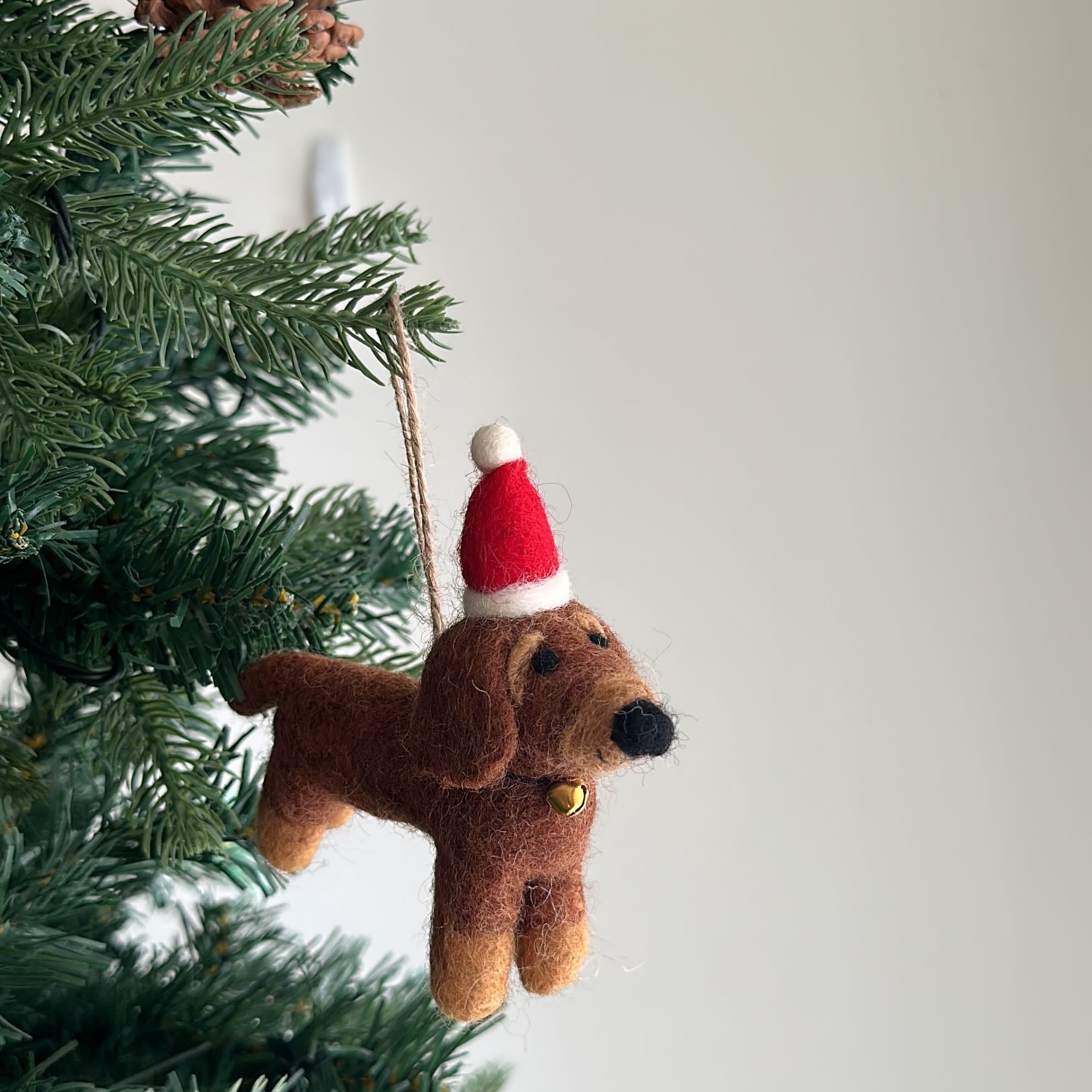 Felt Ornament - Dachshund Dog With Christmas Hat