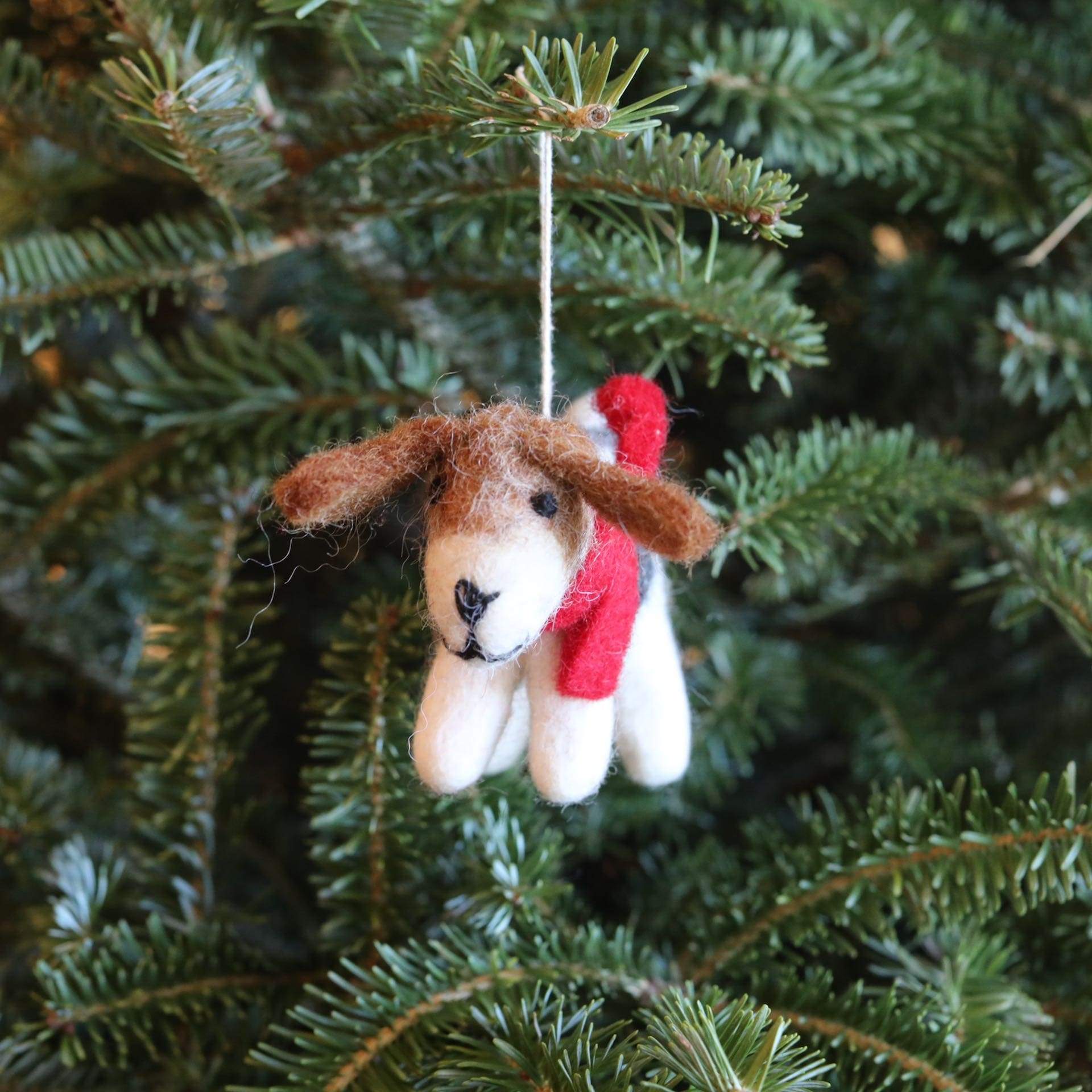Felt Ornament - Jack Russell Dog With Christmas Hat