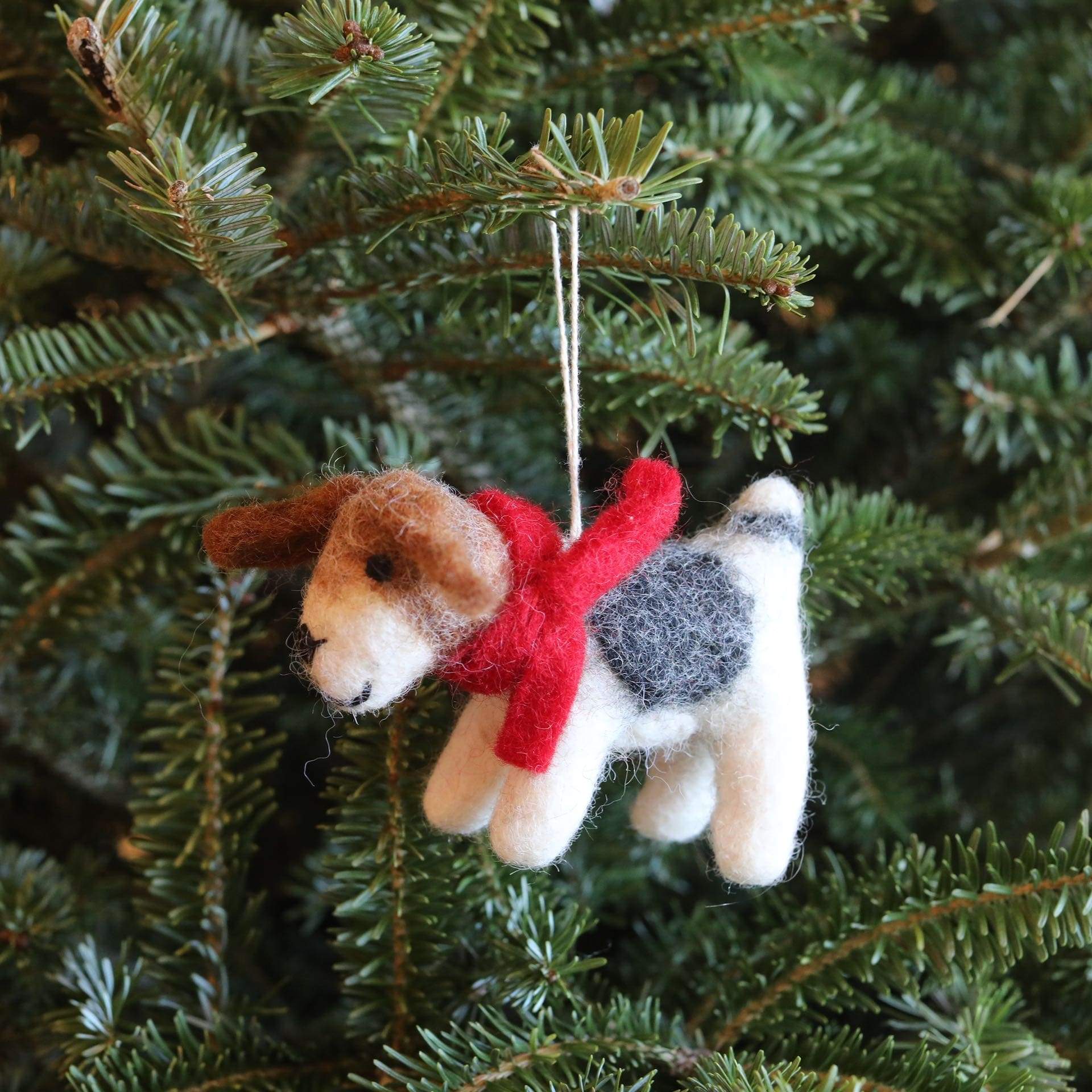 Felt Ornament - Jack Russell Dog With Christmas Hat
