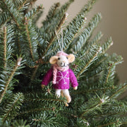 Felt Ornament - Mouse With Scarf / Pink Sweater