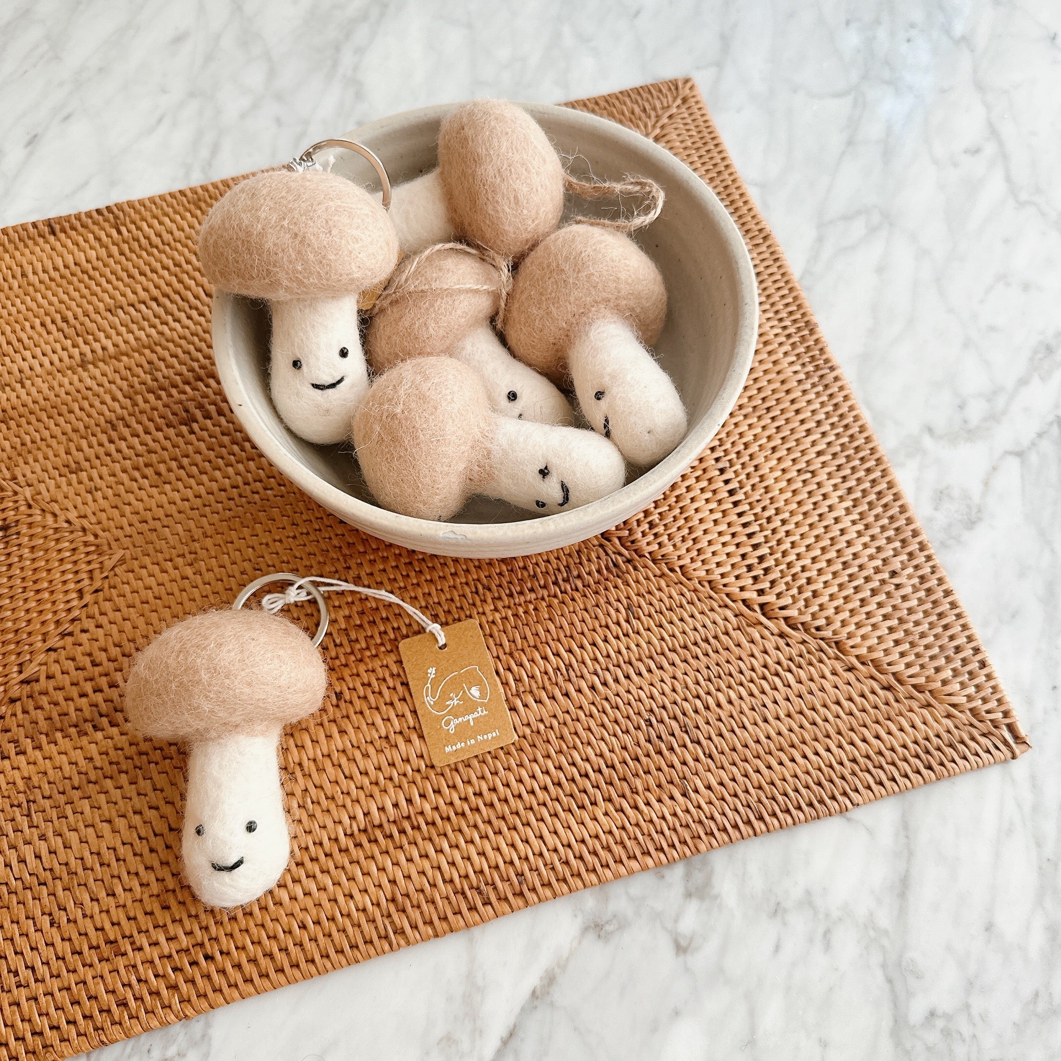 Felt Ornament - Smiley Beige Mushroom