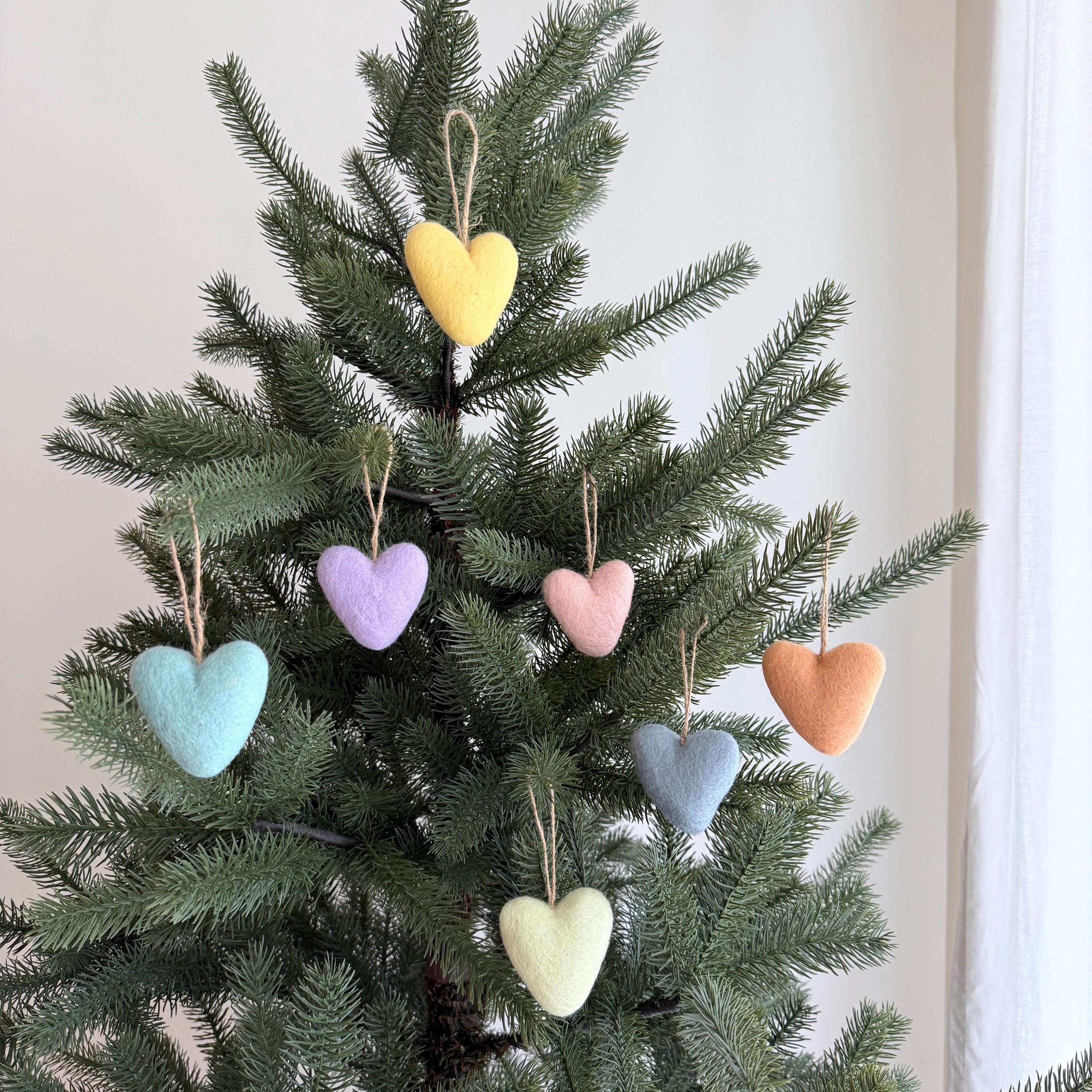 Felt Pastel Heart Ornaments – Set Of 7 Wool Decorations