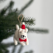 Felt White Cat In Christmas Hat Ornament
