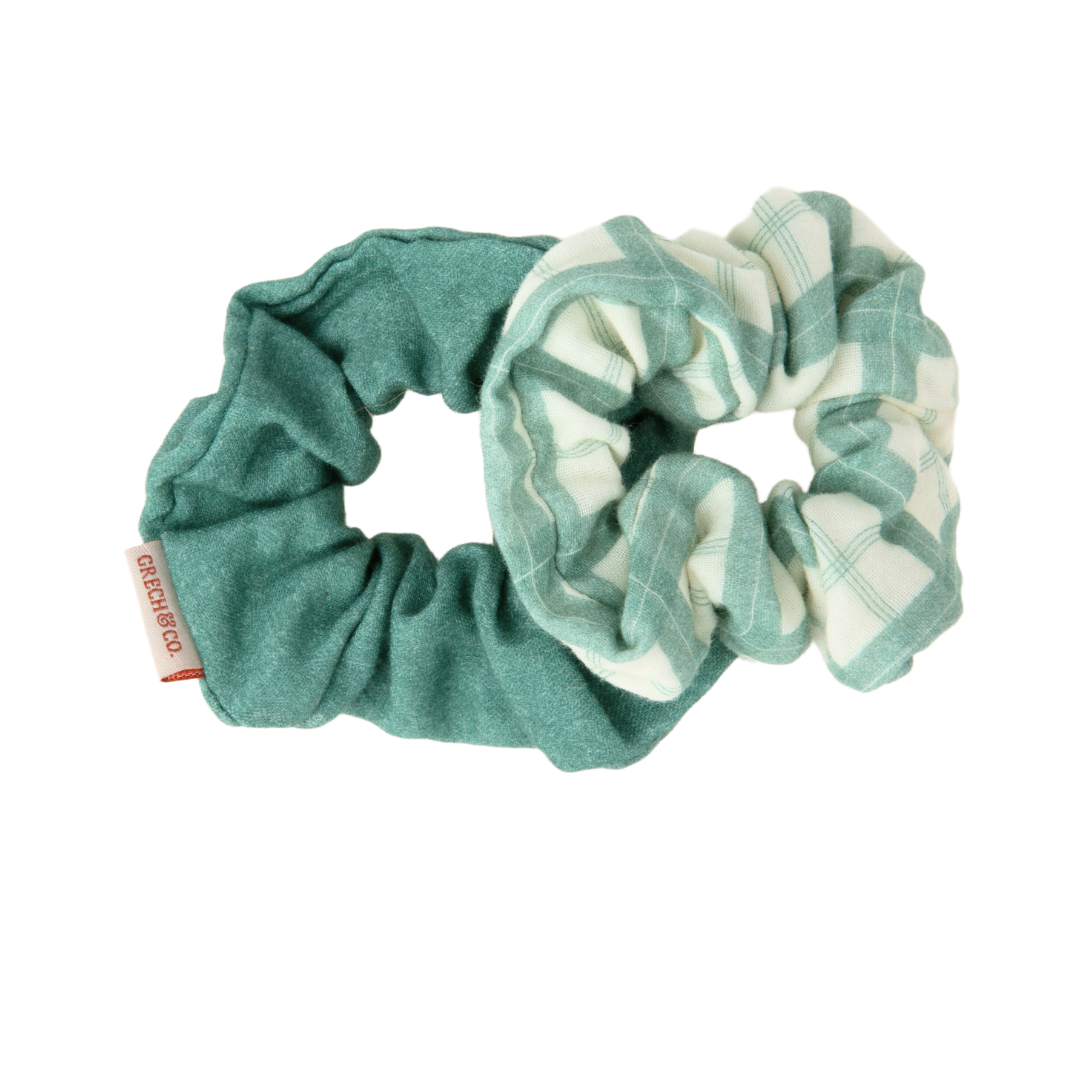 Hair Scrunchies  Set Of 2 | Organic Cotton | Fern Plaid