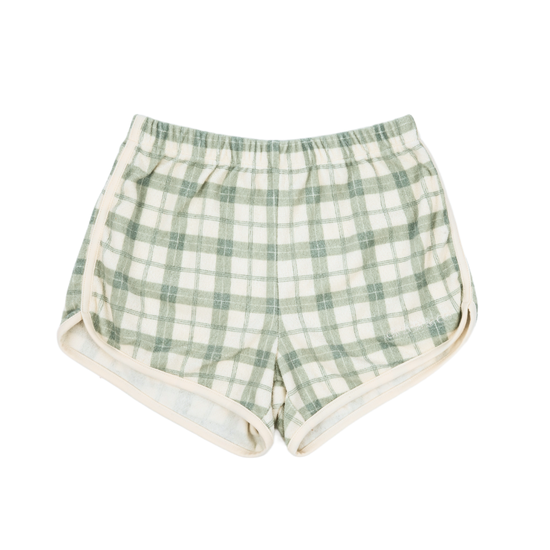 Retro Shorts | Organic Cotton Terry - Fern Plaid
