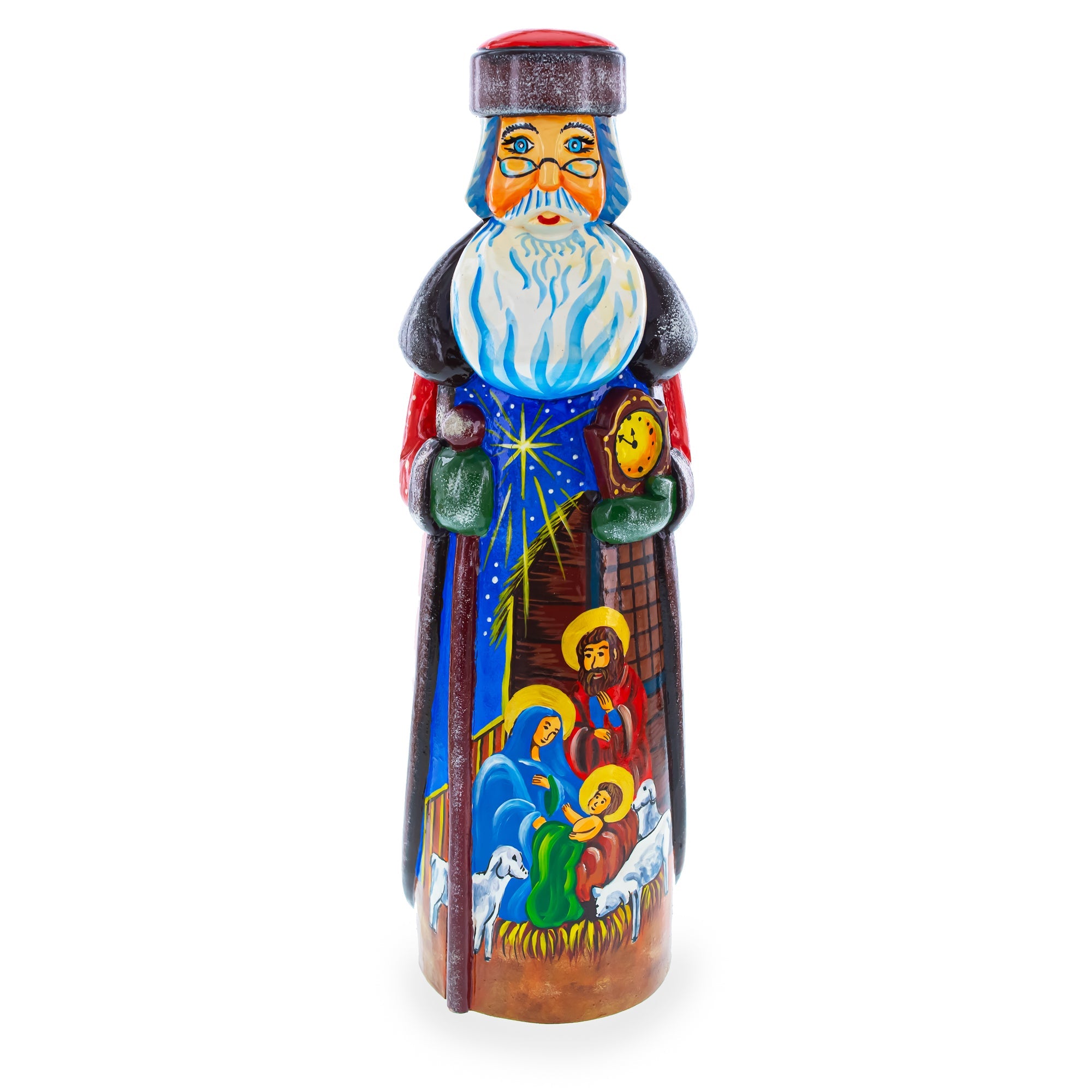 Nativity Scene Hand Carved Ukrainian Solid Wood Santa Figurine 11 Inches