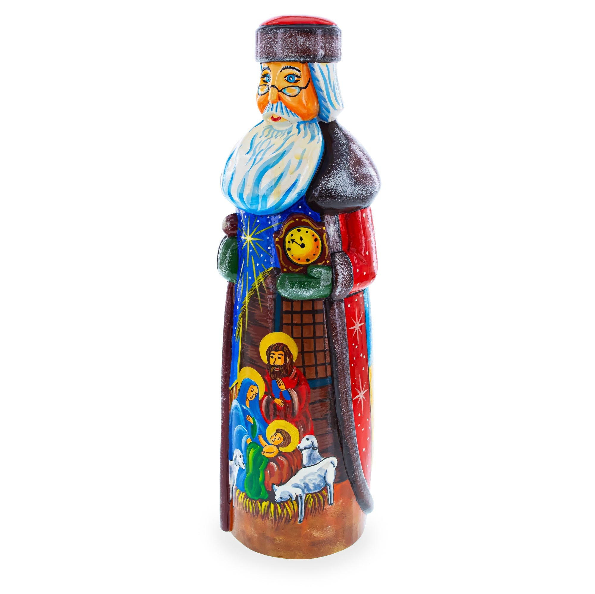 Nativity Scene Hand Carved Ukrainian Solid Wood Santa Figurine 11 Inches