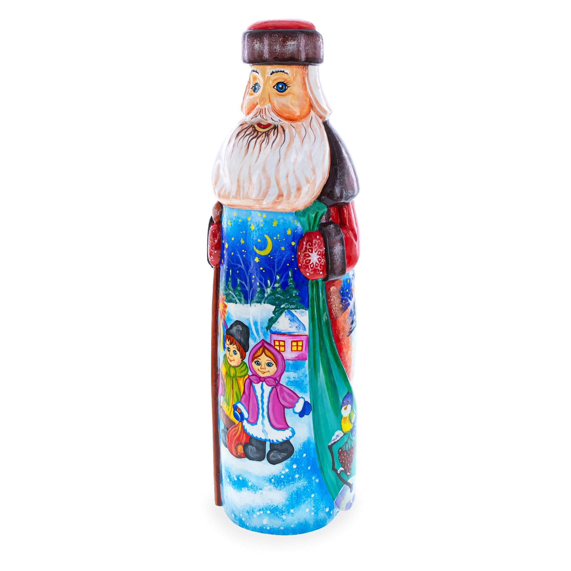 Children Caroling Ukrainian Hand Carved Solid Wood Santa Figurine 11 Inches