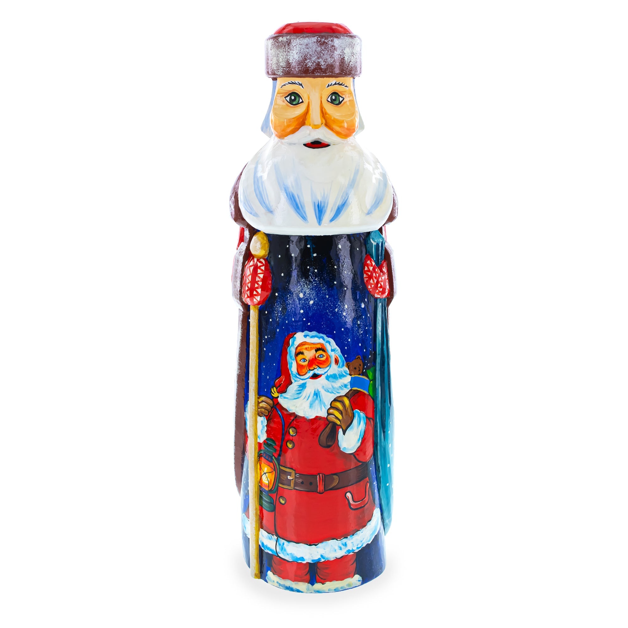 Santa Claus With Lantern Hand Carved Solid Wooden Figurine 11 Inches