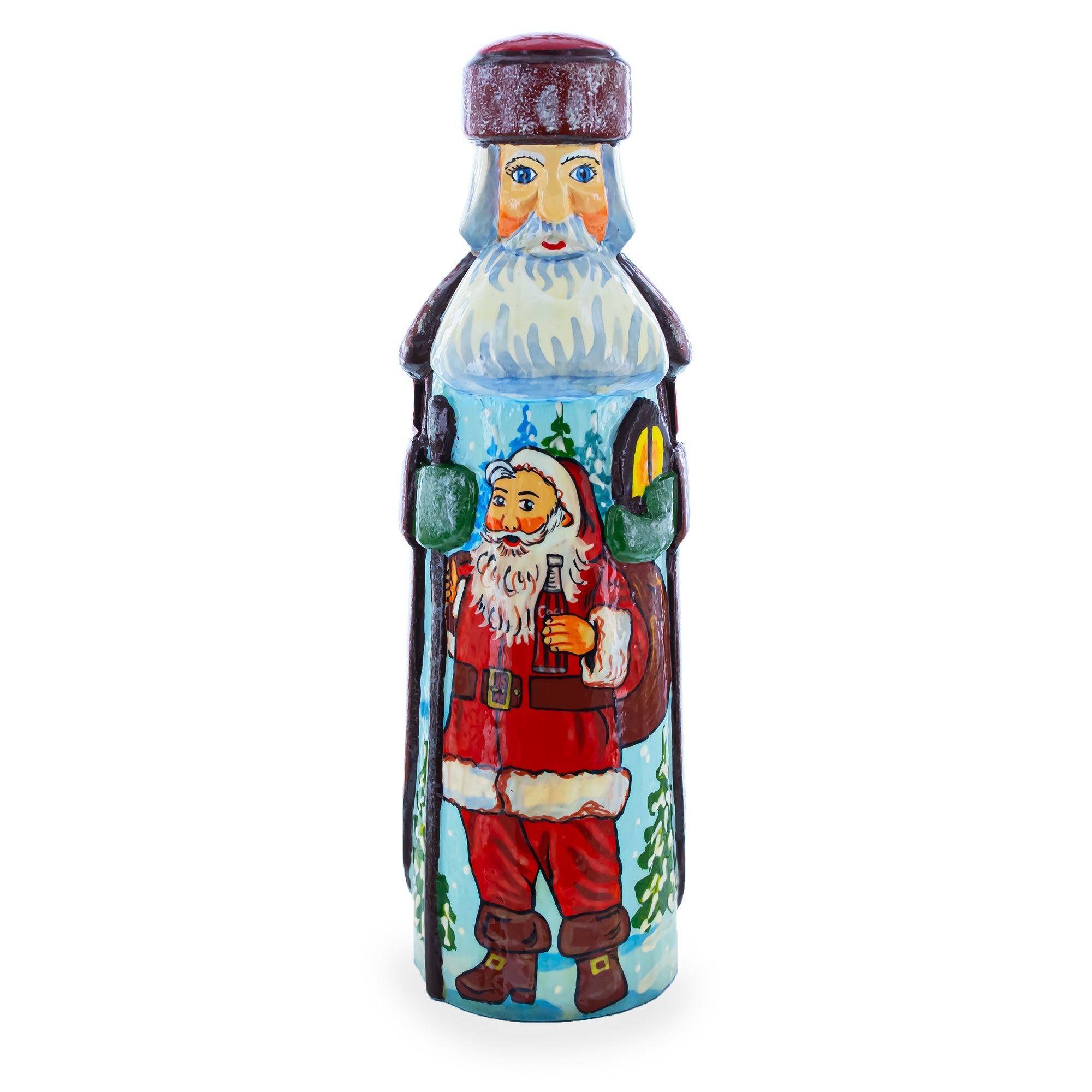 Drink With Soda Hand Carved Wooden Santa Claus 7.25 Inches