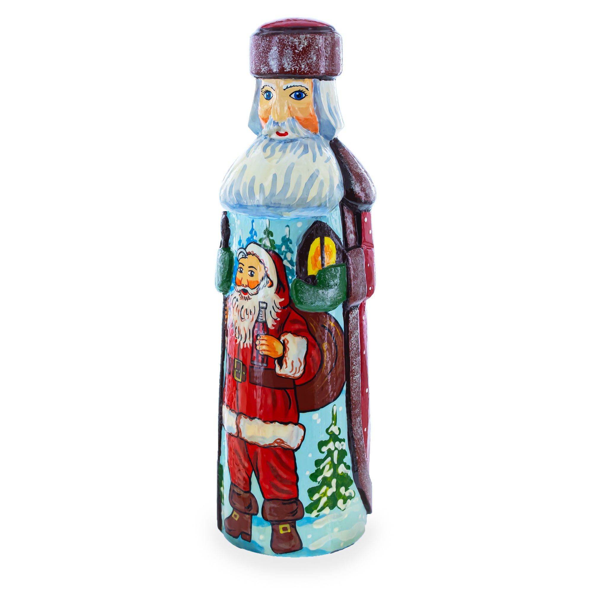 Drink With Soda Hand Carved Wooden Santa Claus 7.25 Inches