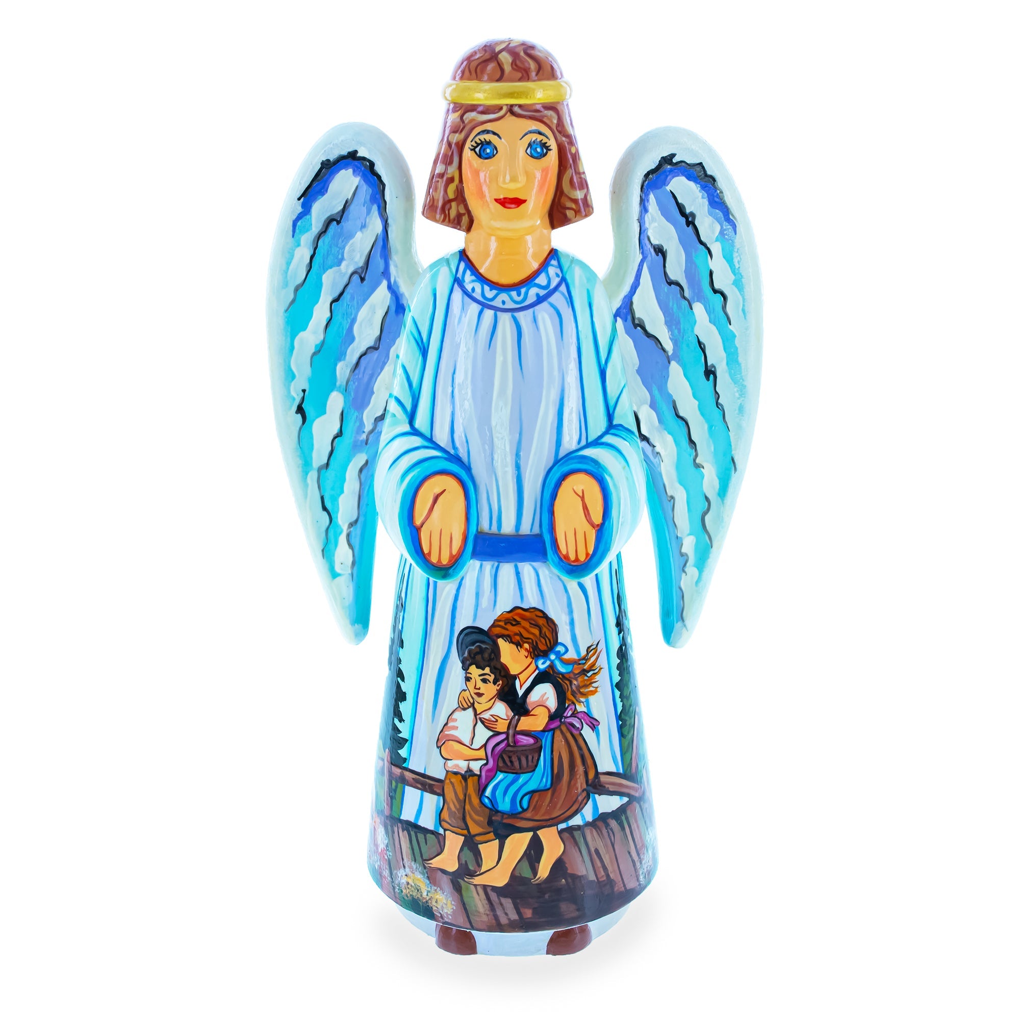 Children Guardian Angel Hand Carved Solid Wood Figurine 10 Inches