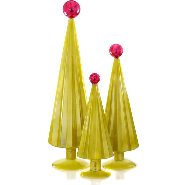 Pleated Tree, Lime Fuchsia Set Of 3