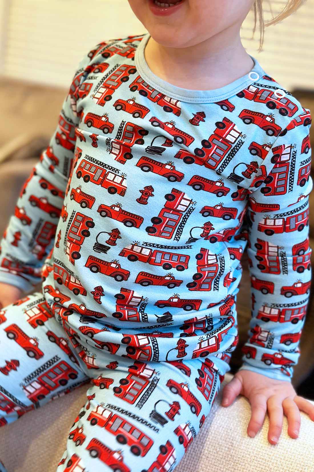 Long Sleeve Pajama Set - Fire Trucks