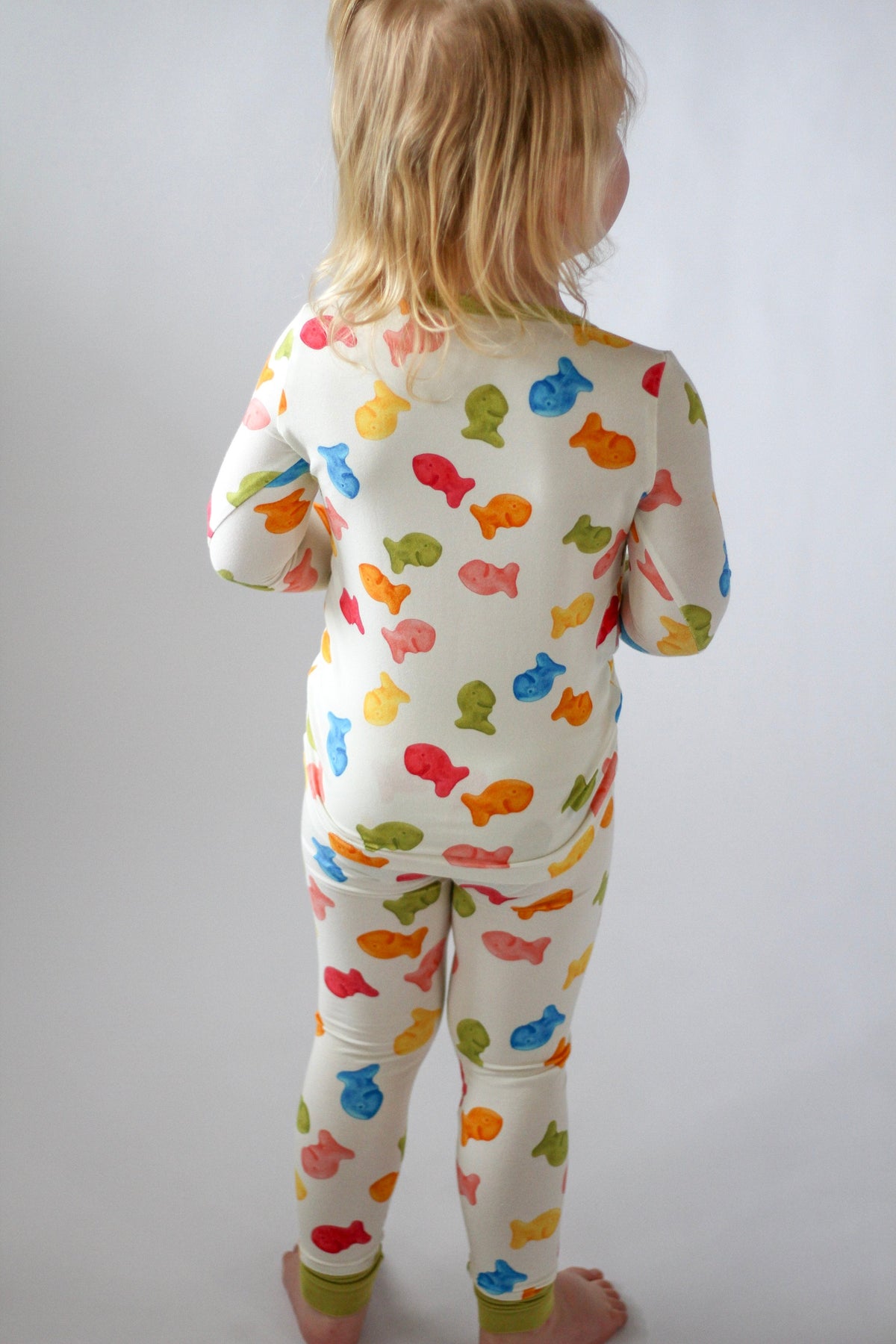 My First Snack Bamboo Pajamas – Green & Pink Lining Toddler Pjs |