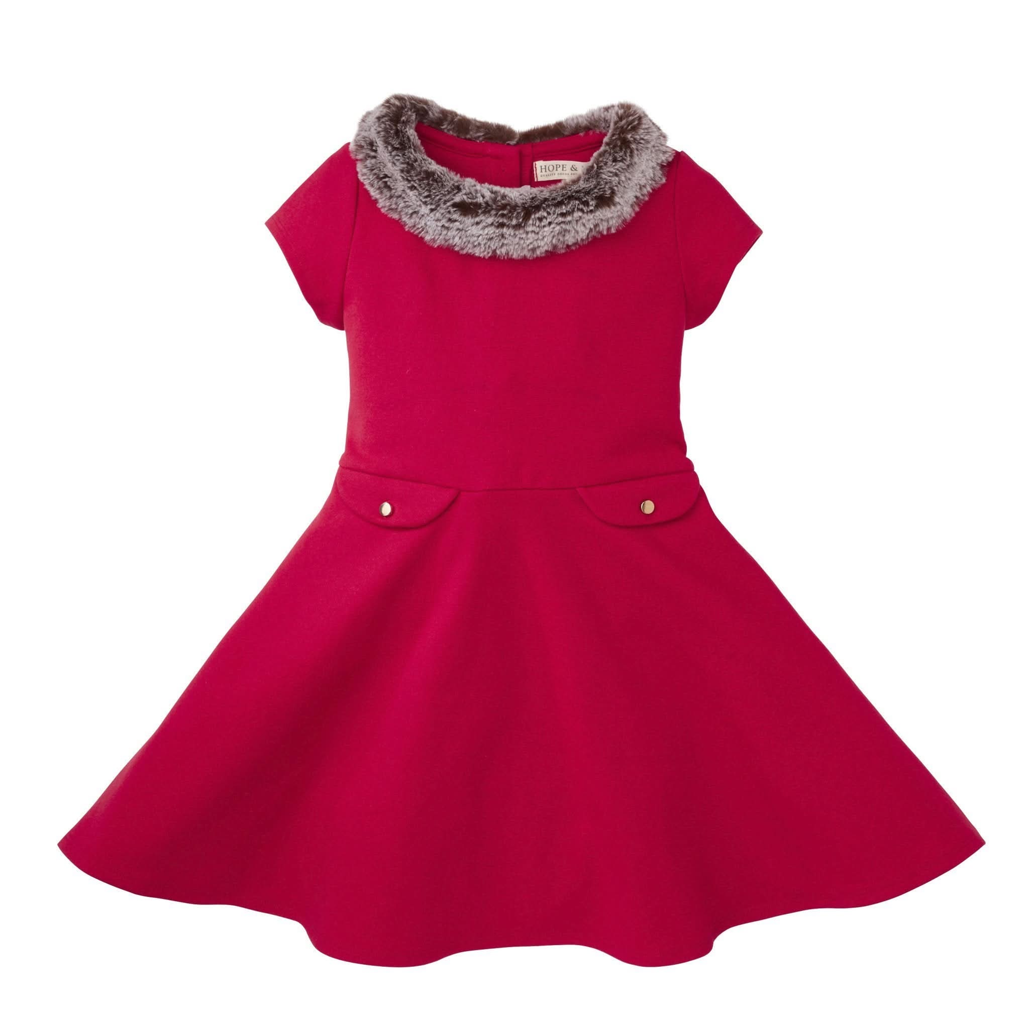 Fit And Flare Ponte Dress With Faux Fur - Baby