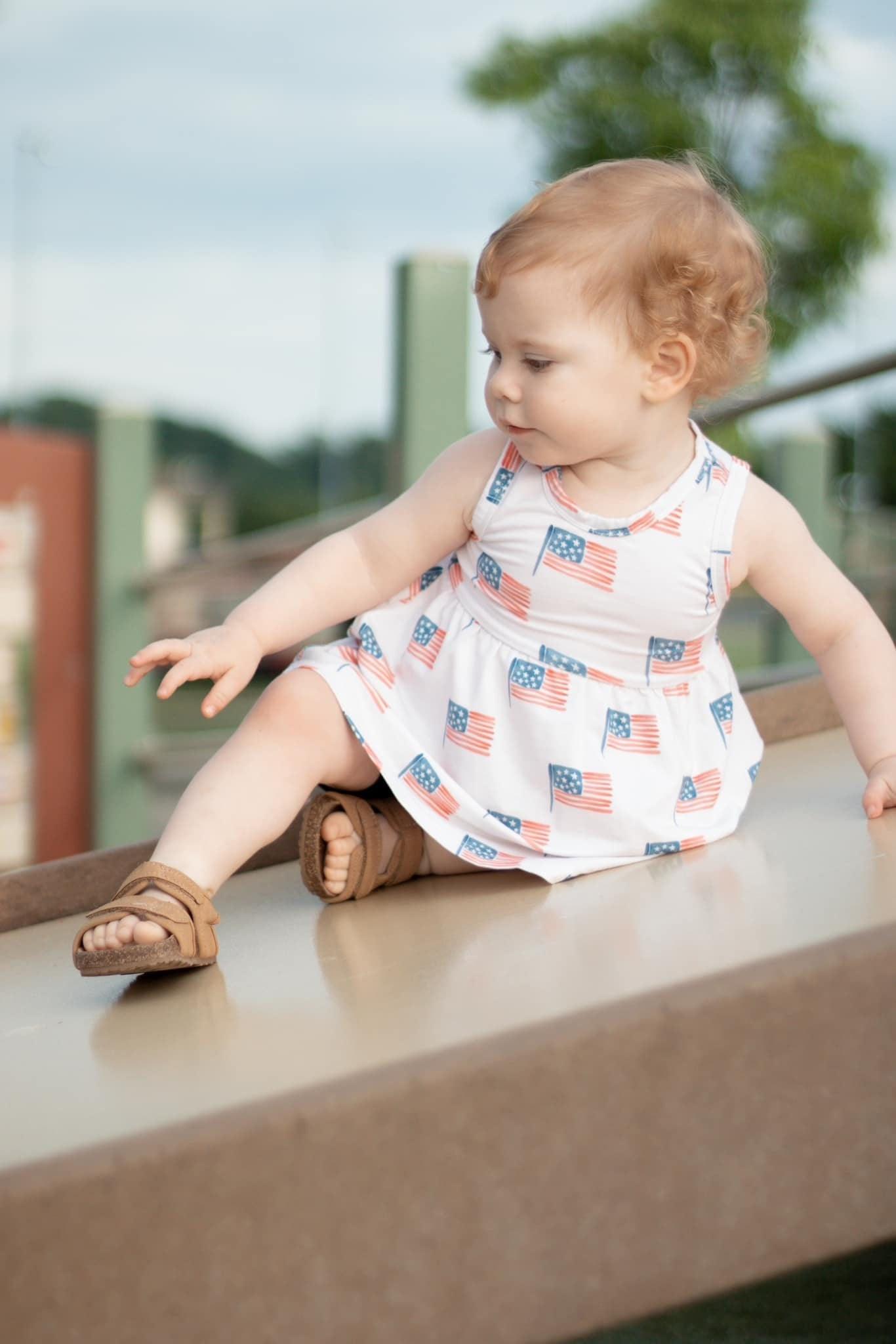 Flag Print Bamboo Peplum Top & Bike Shorts