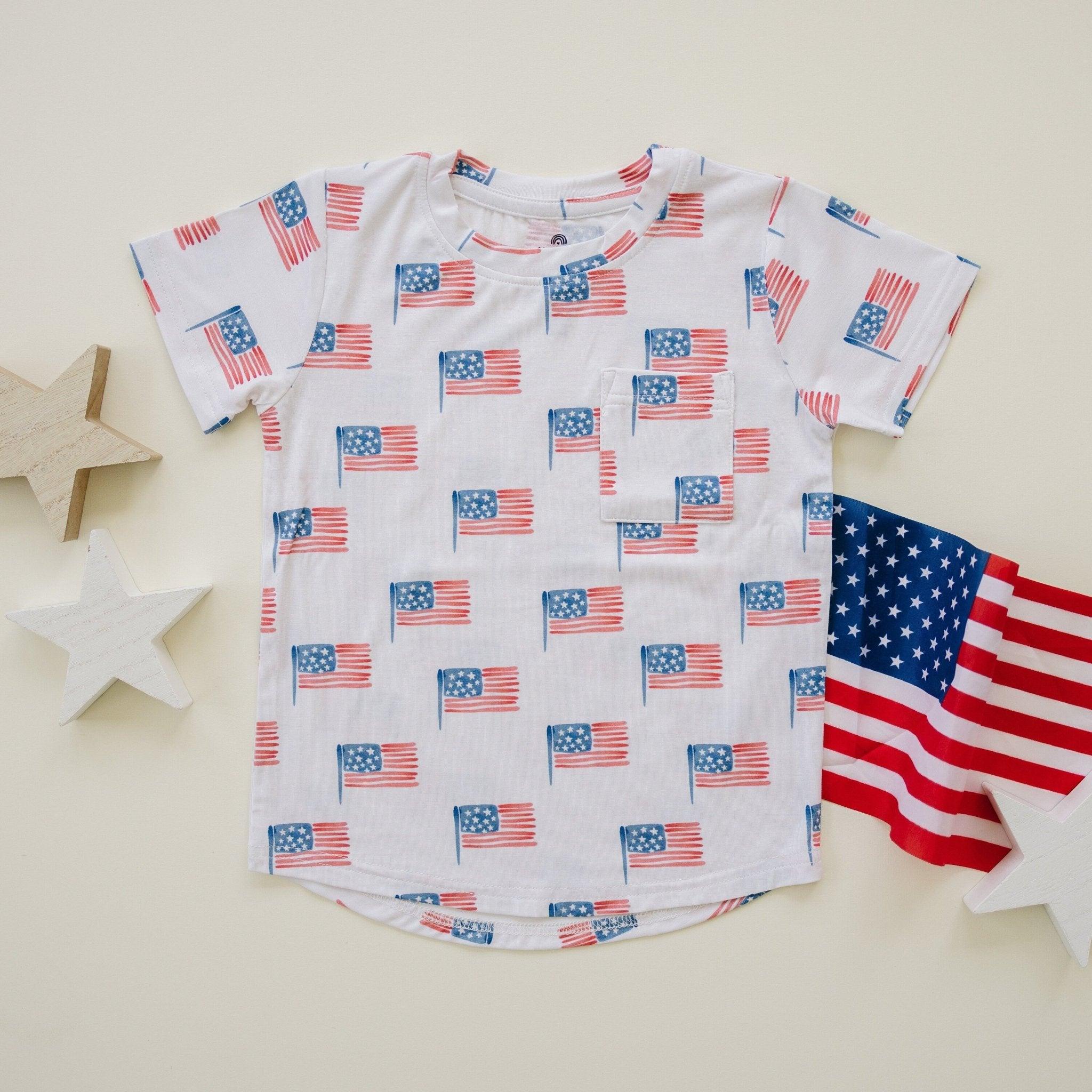 Flag Print Bamboo Pocket Tee & Shorts