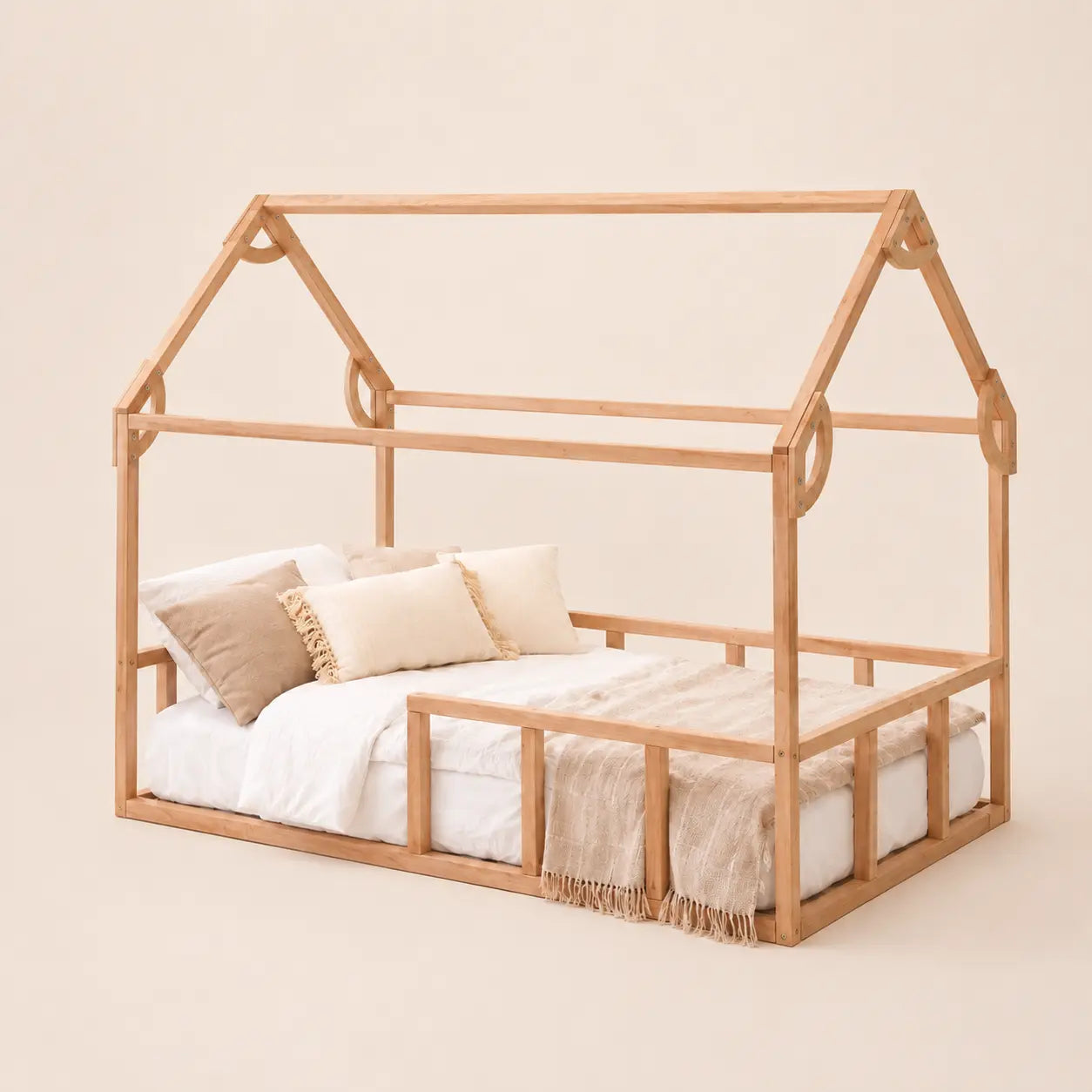 Twin Size Montessori House Bed For Kids With Fence