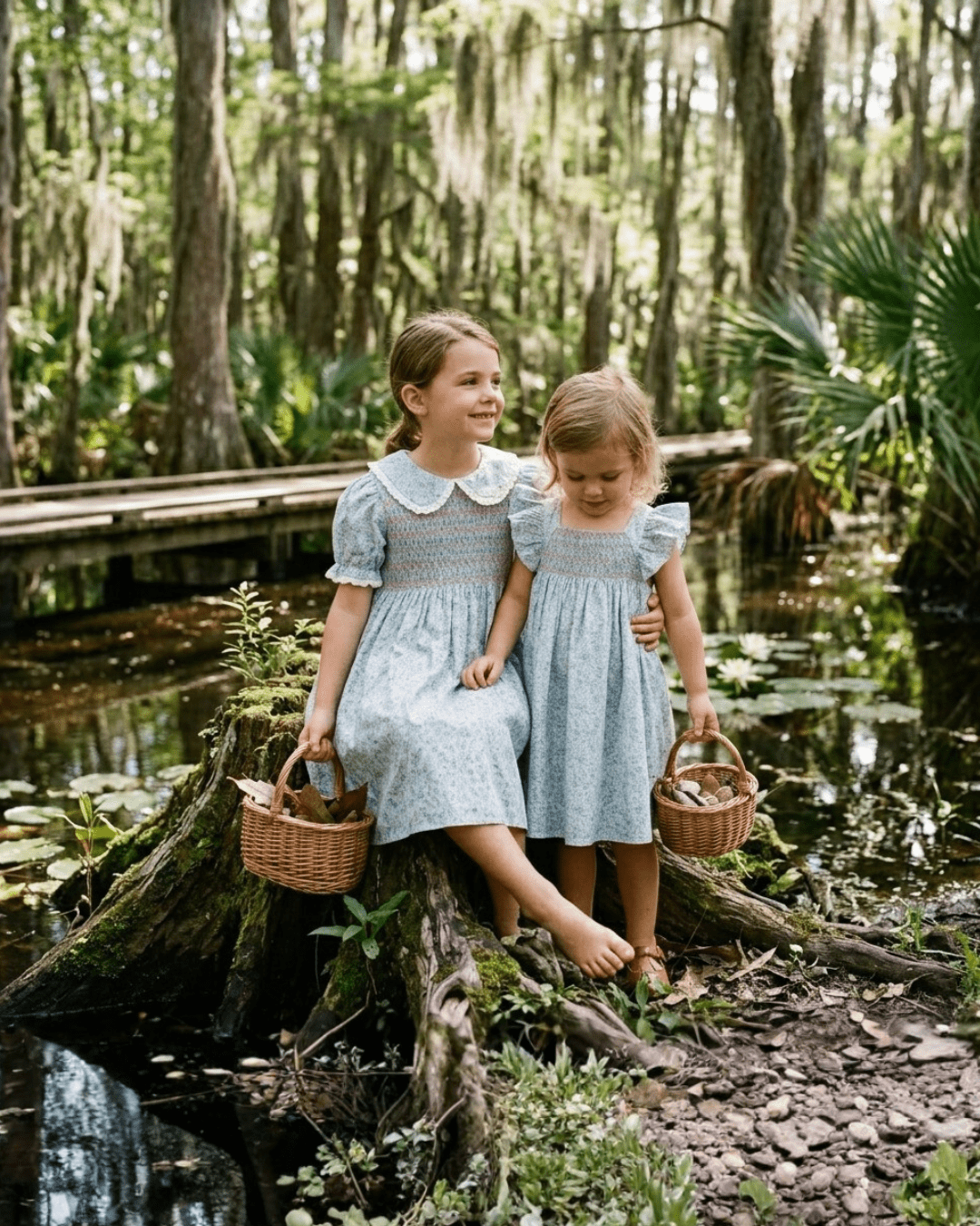 Floral Blue Dove Smocked Collared Dress