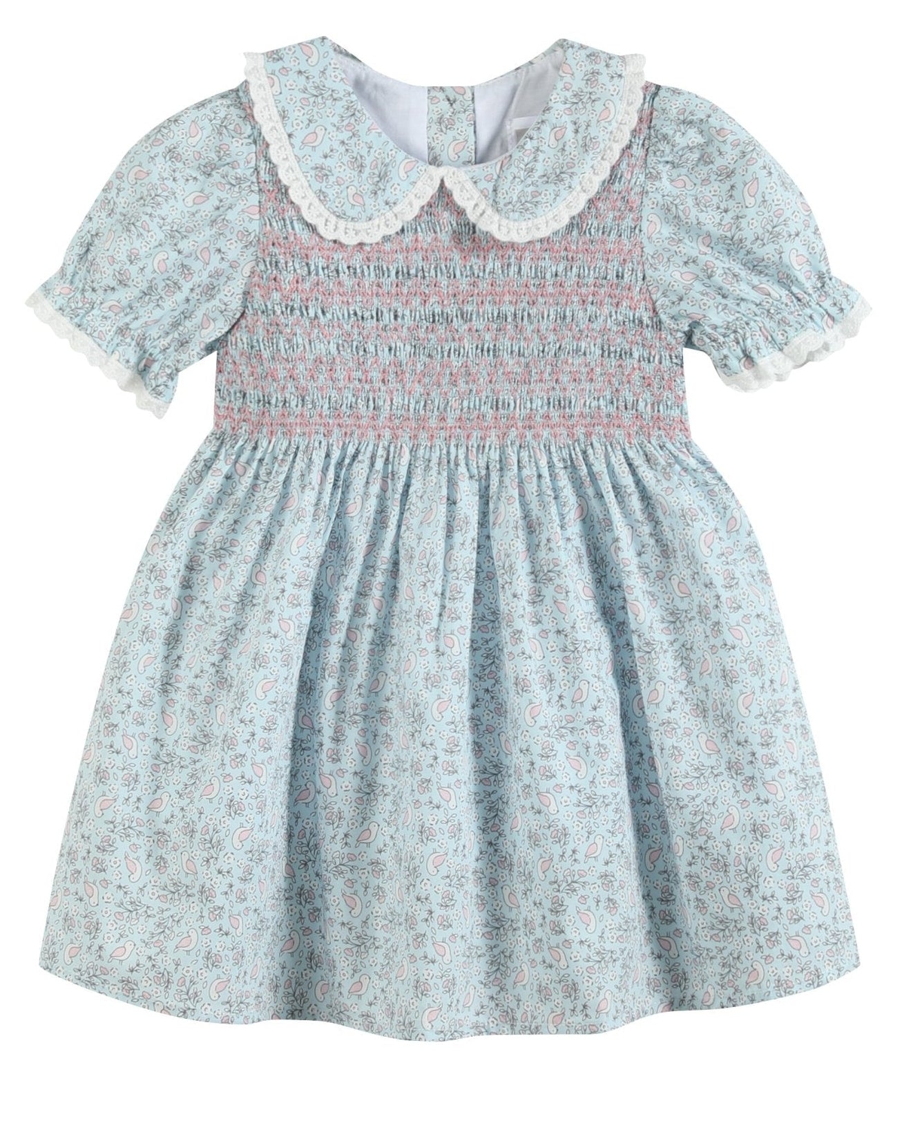 Floral Blue Dove Smocked Collared Dress