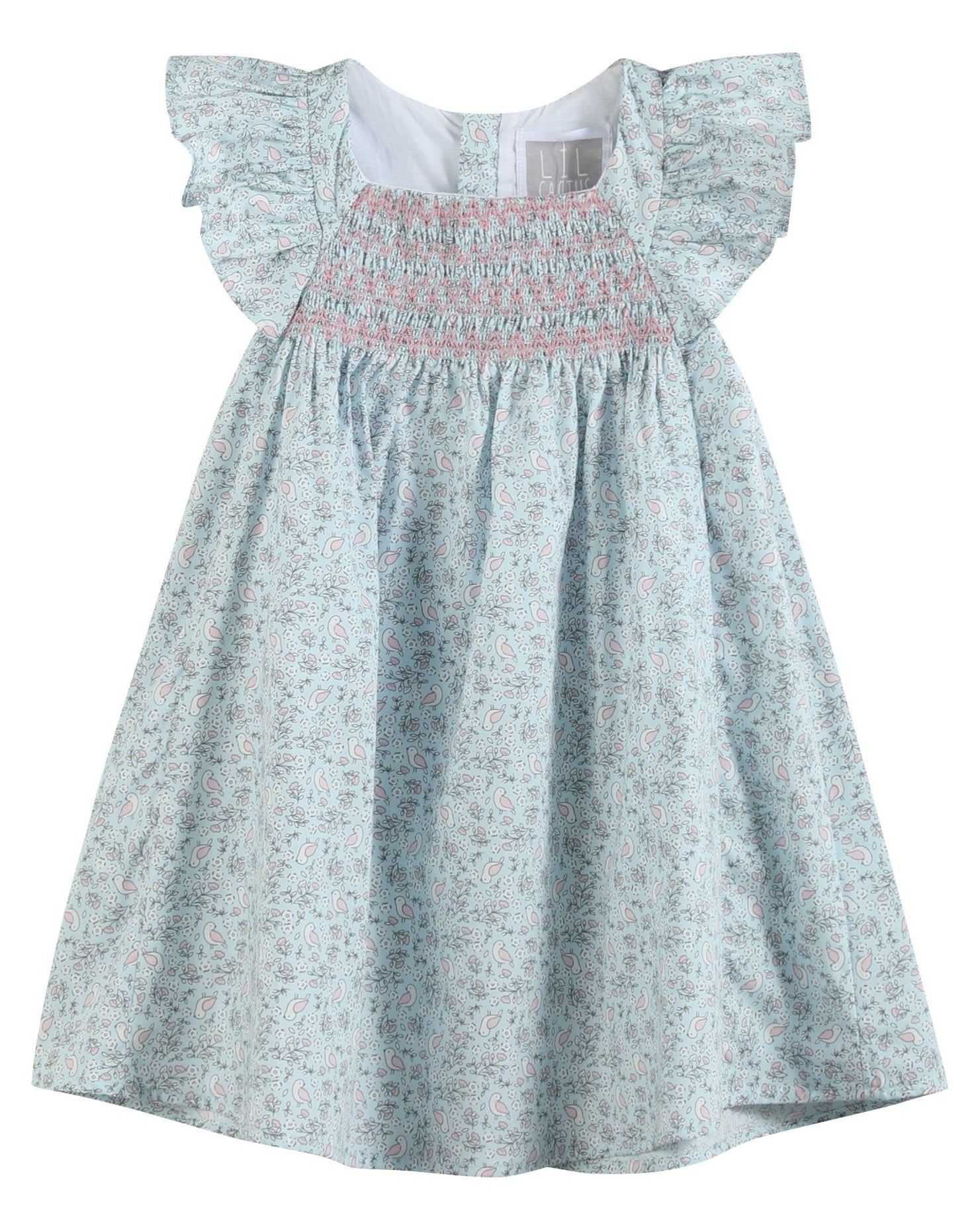 Floral Blue Dove Smocked Flutter Dress