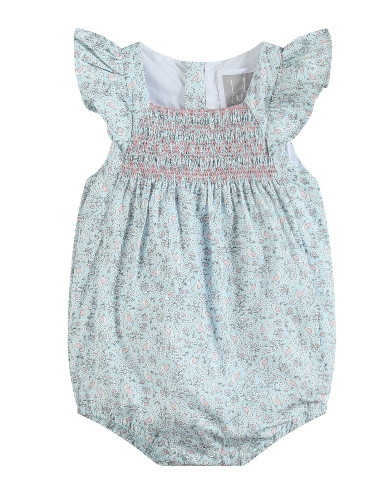 Floral Blue Dove Smocked Flutter Romper