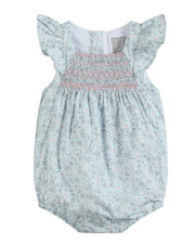 Floral Blue Dove Smocked Flutter Romper