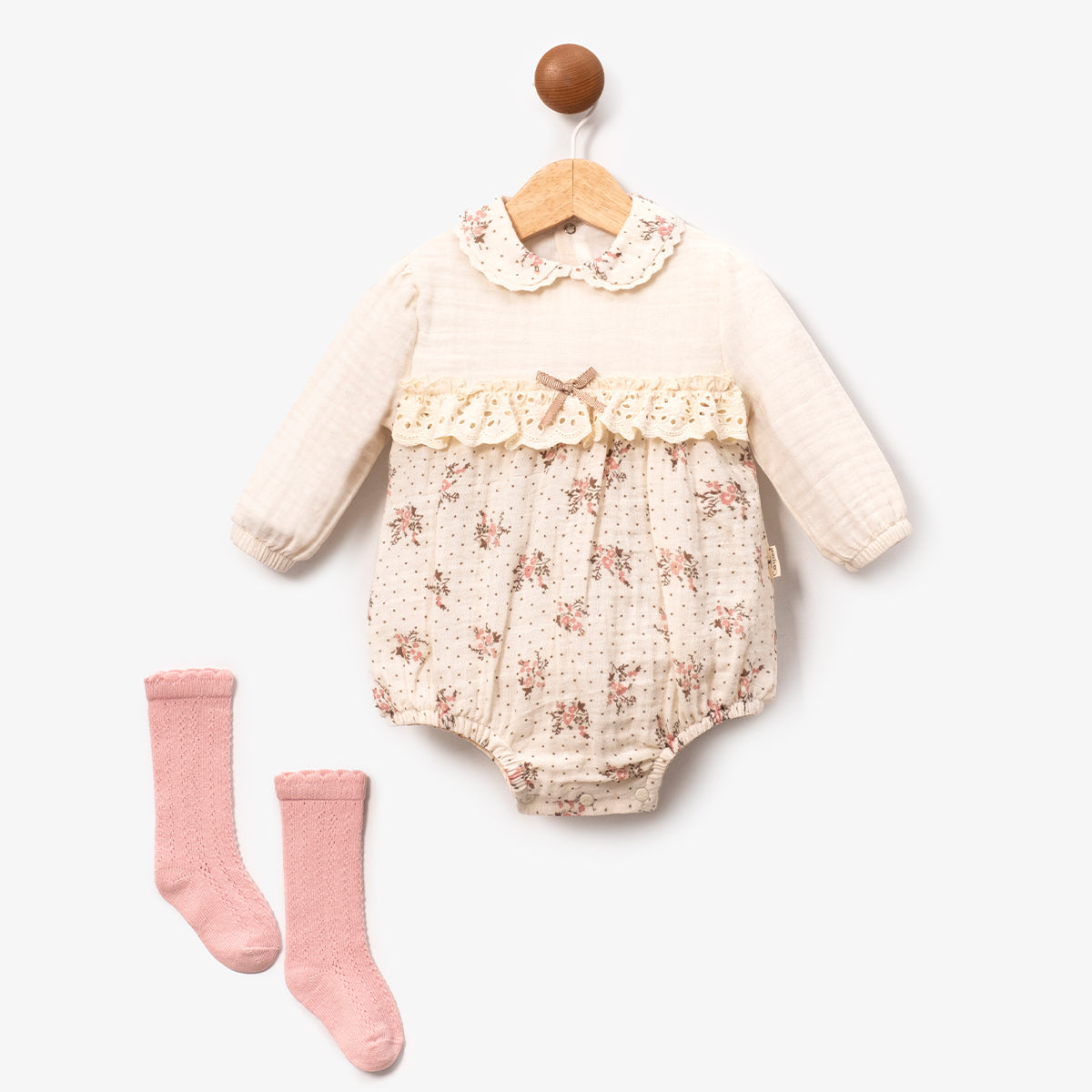 Floral Lace Romper With Socks
