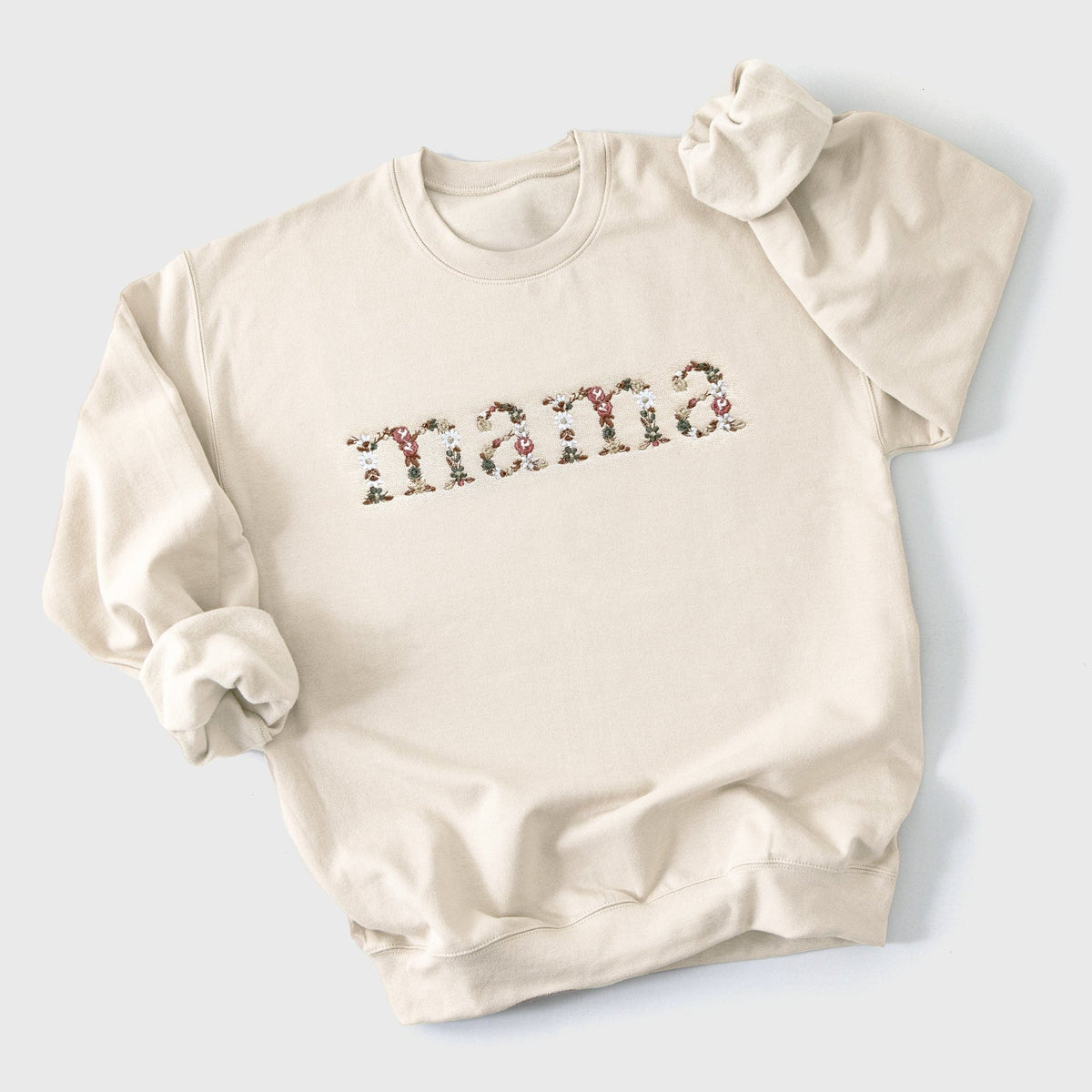 Floral Mama Sweatshirt | Neutral Embroidered Mom Crewneck