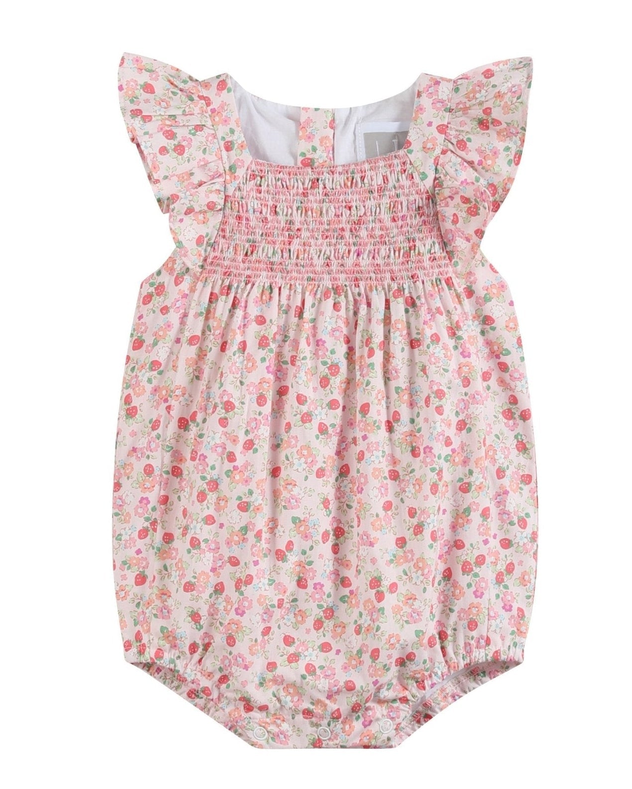 Floral Strawberry Smocked Flutter Romper