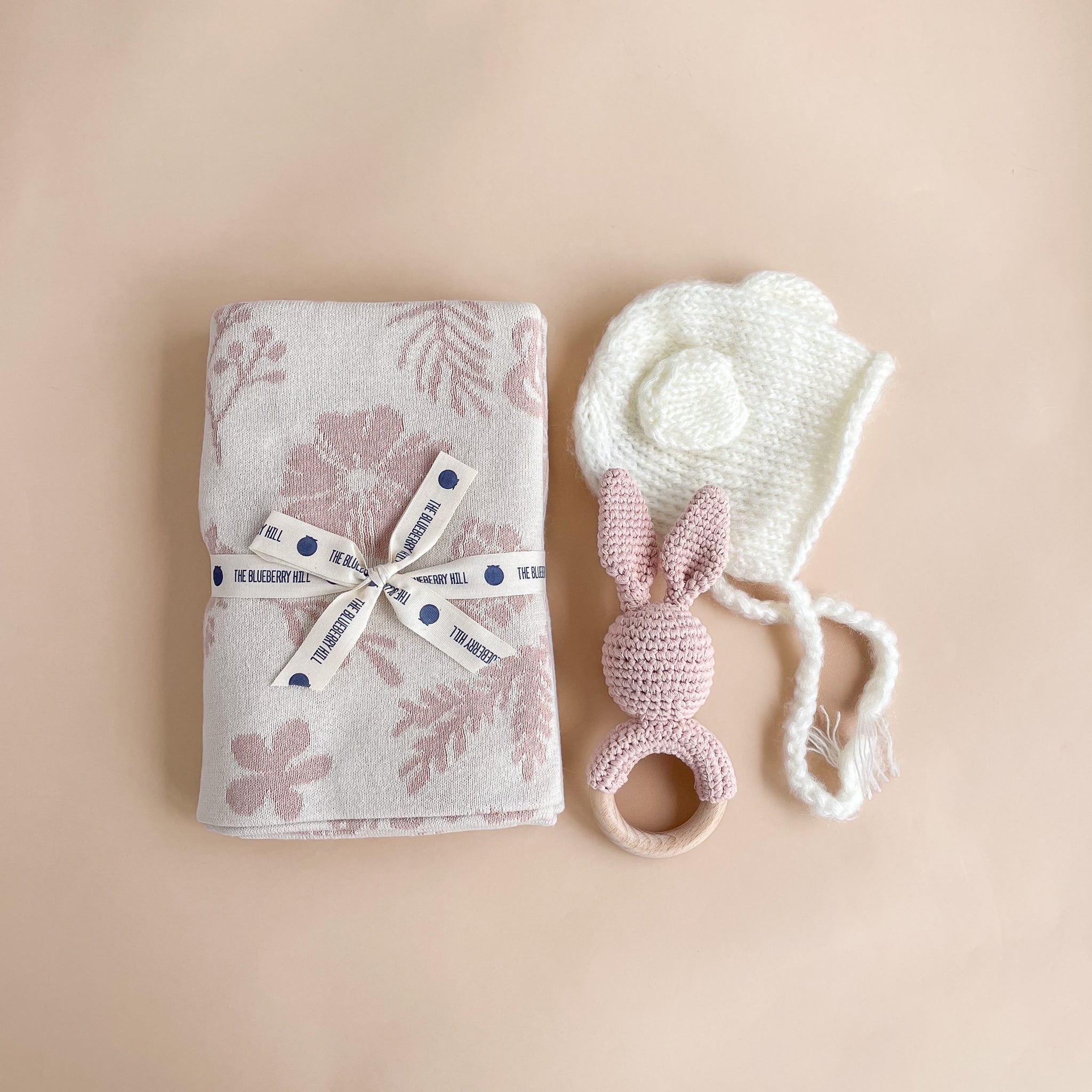 Cotton Crochet Rattle Teether Bunny, Blush