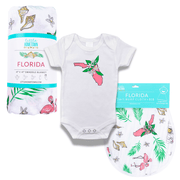 Florida Girl Gift Bundle: Swaddle, Bib & Onesie | Organic Cotton