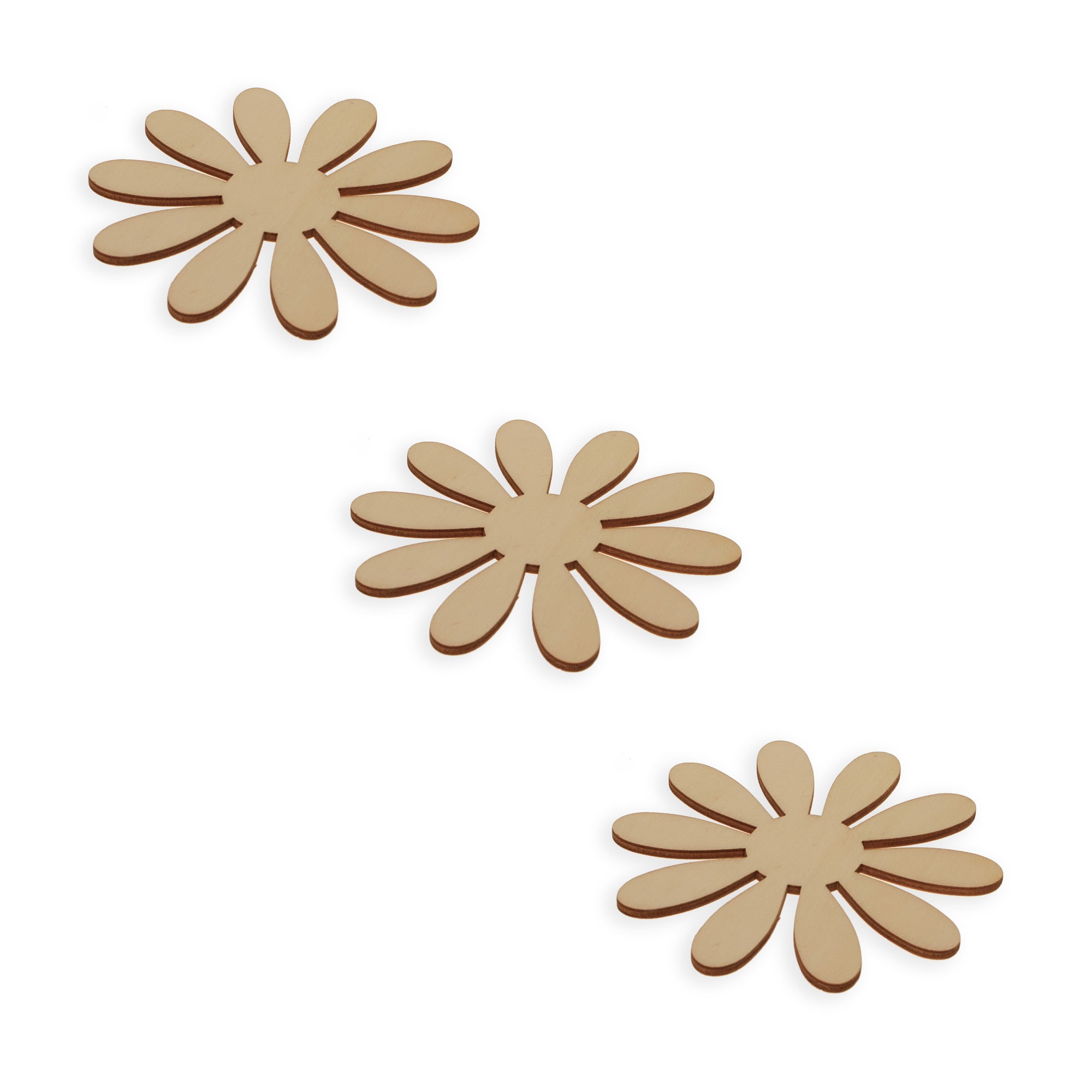 3 Flowers Unfinished Wooden Shapes Craft Cutouts Diy Unpainted 3d Plaques 4 Inches