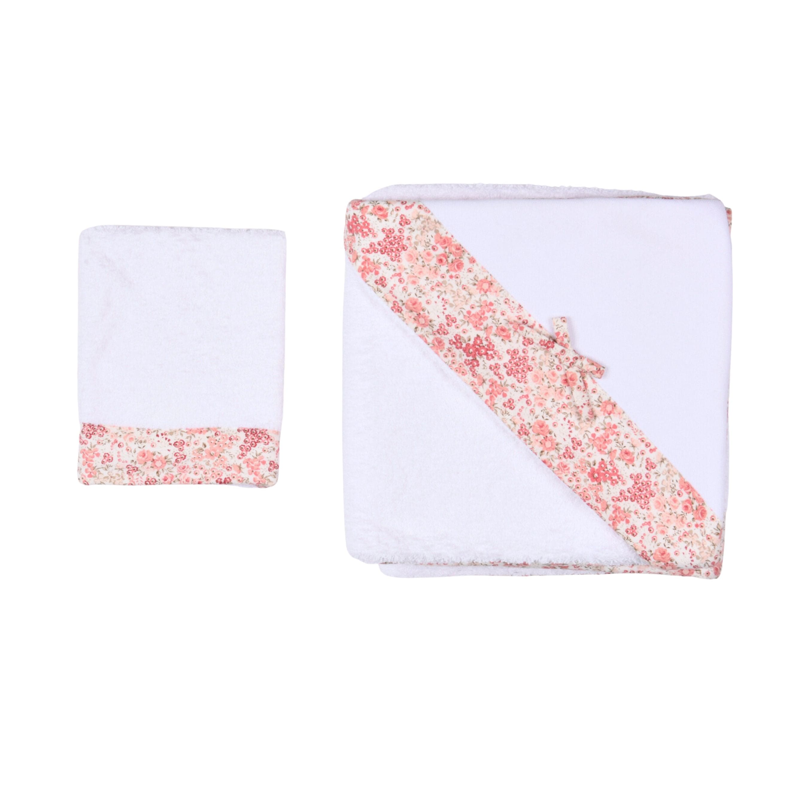 Flower | Baby Girls White Cotton Hooded Towel & Washcloth