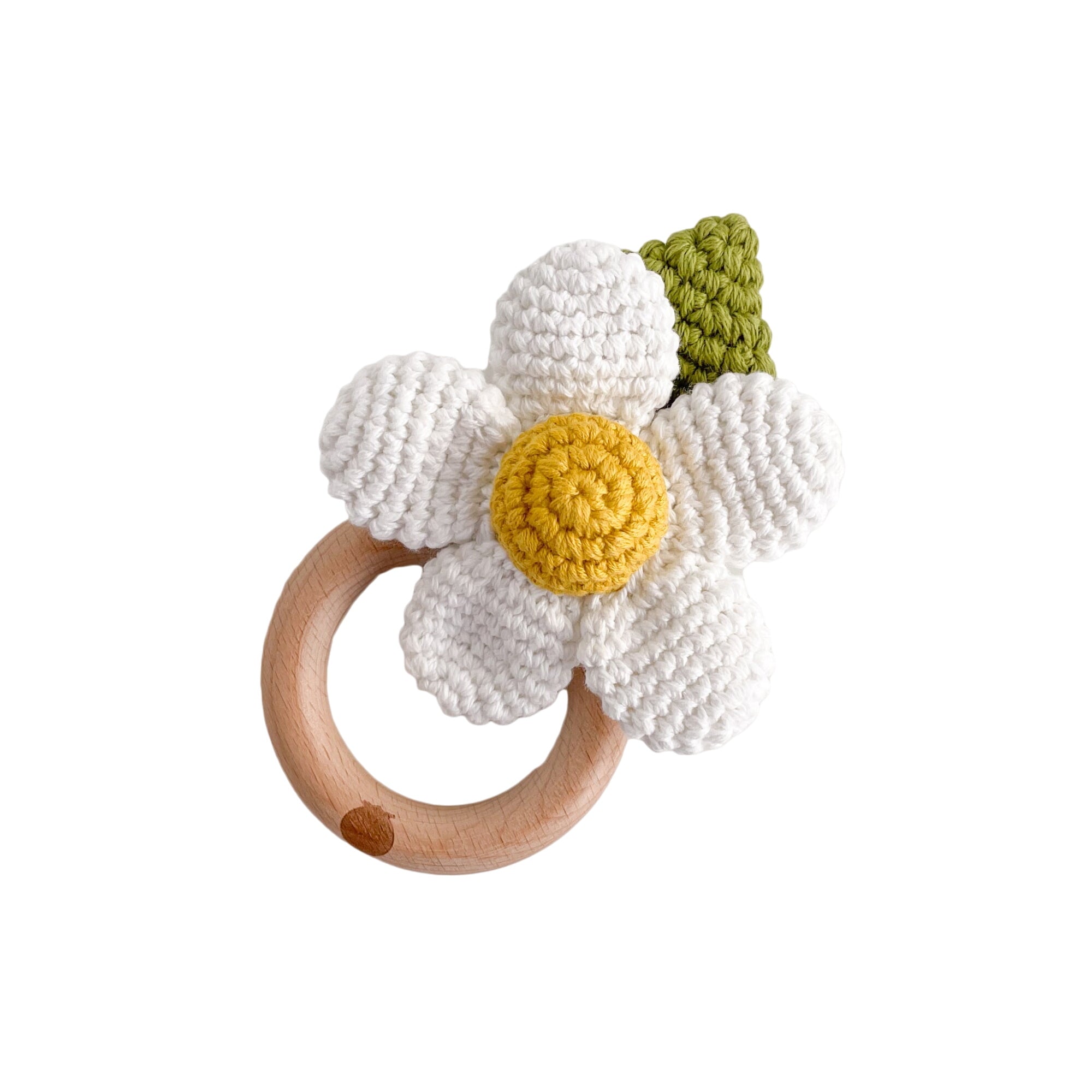 Cotton Crochet Rattle Teether Flower, White