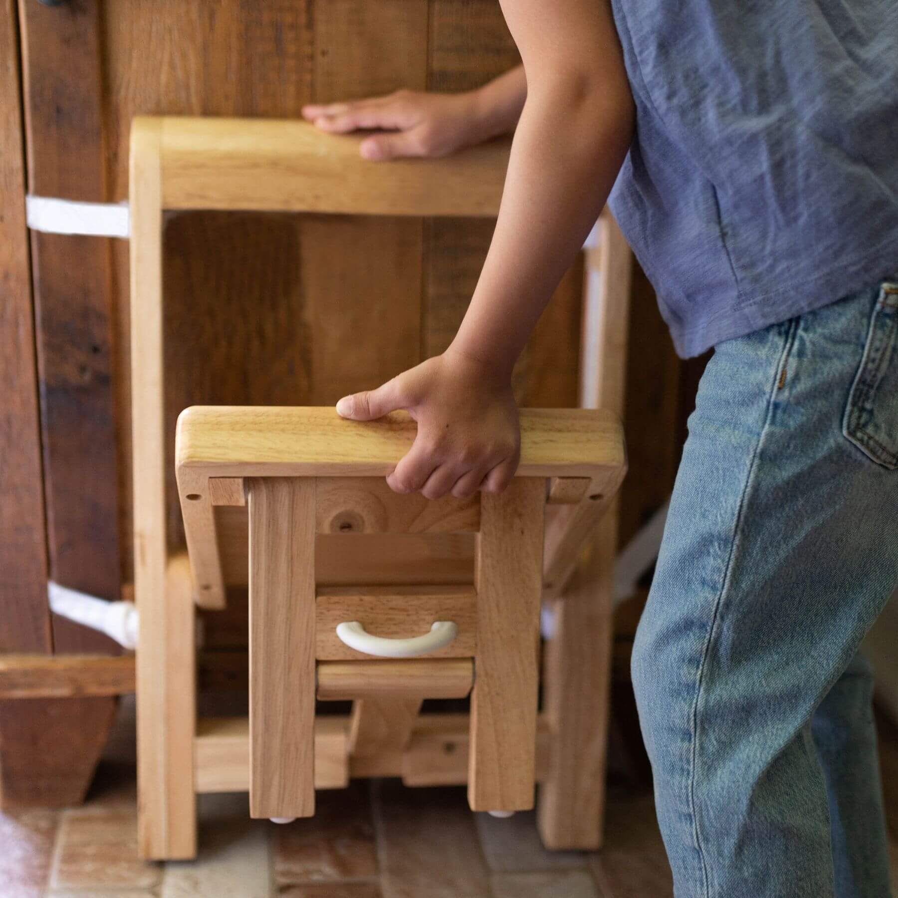 Busy Kids Fold 'n Store Step Stool, Natural (open Box)