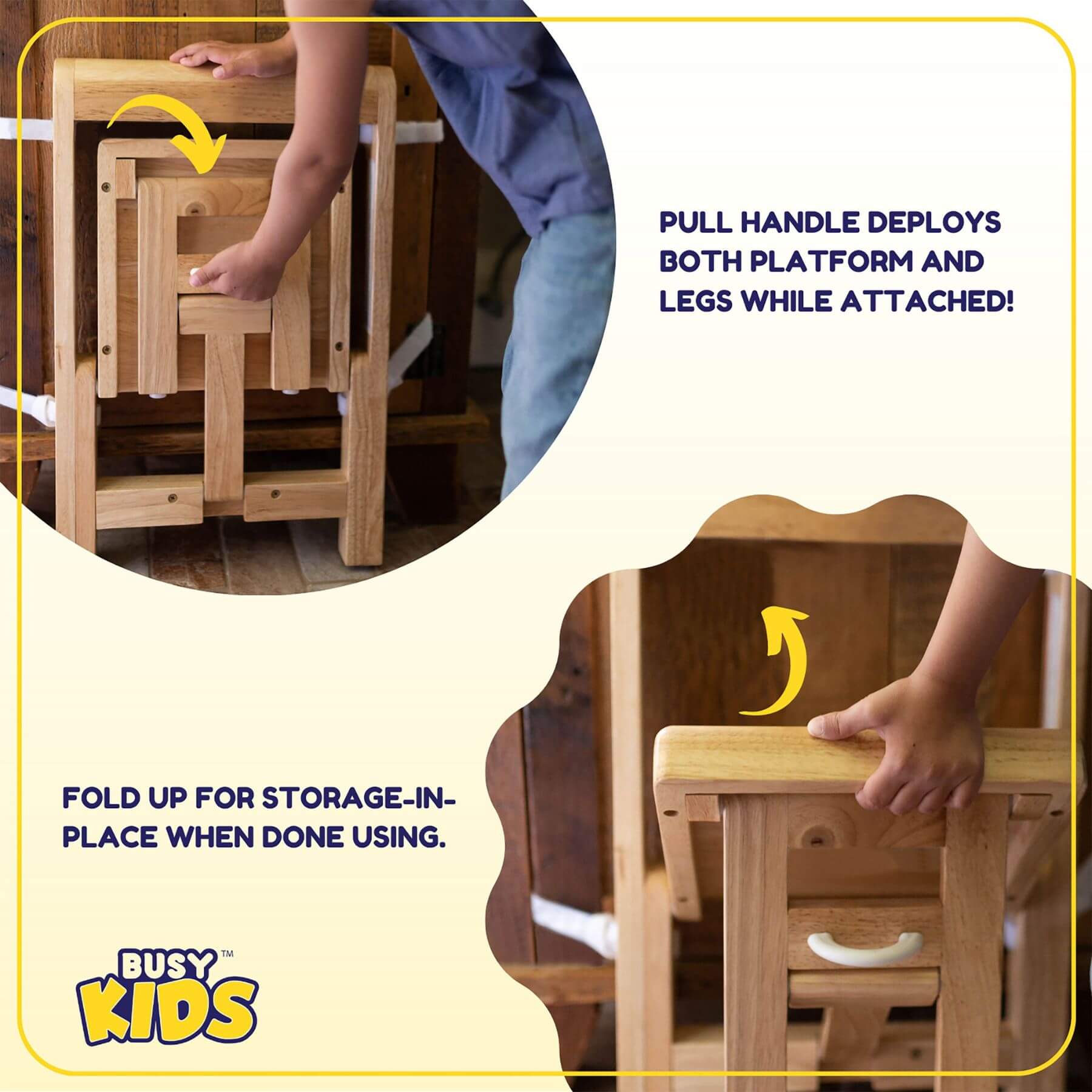 Busy Kids Fold 'n Store Step Stool, Natural (open Box)